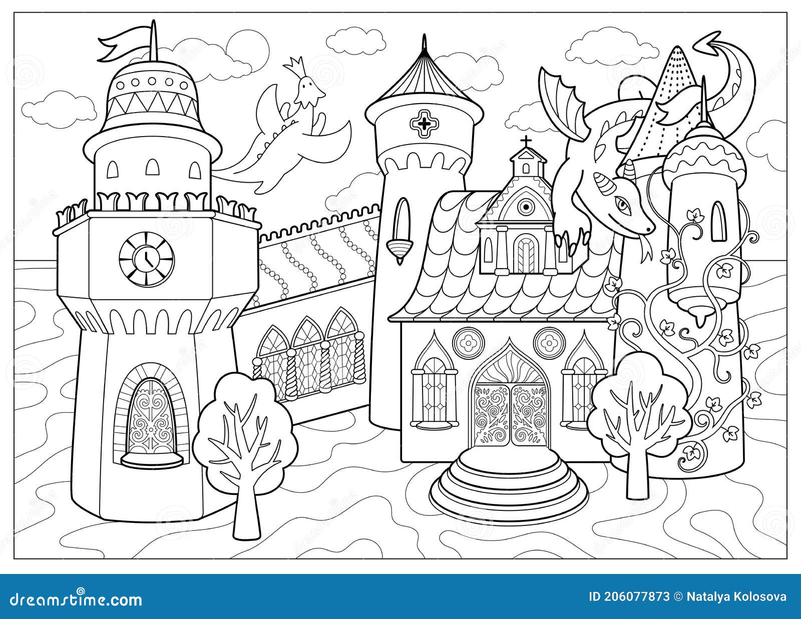 Download Antistress Coloring Book Magic Castle With Dragons Fantasy Vector Illustration On A Fairy Tale Theme Stock Vector Illustration Of Architecture Castle 206077873