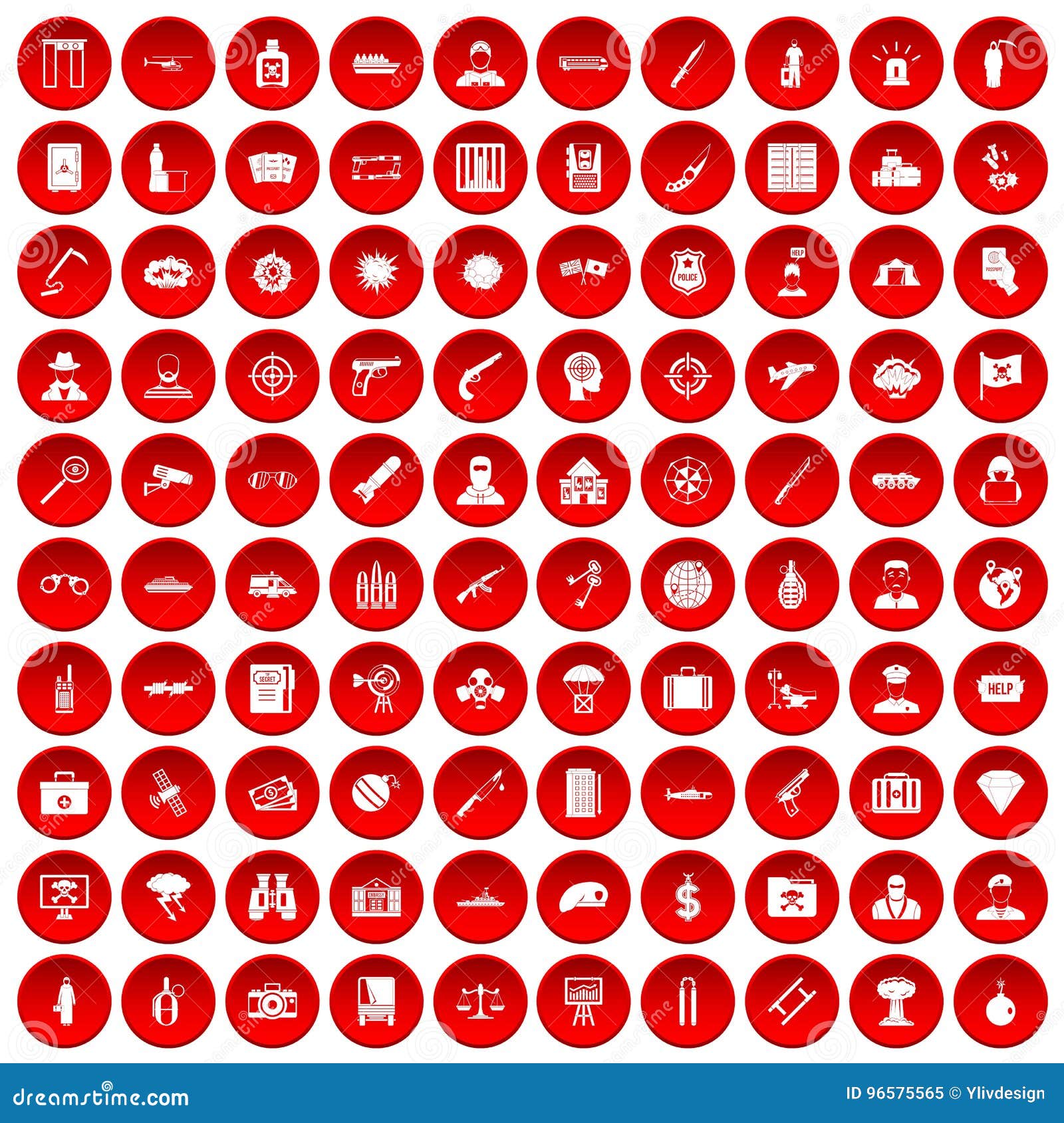 100 antiterrorism icons set red