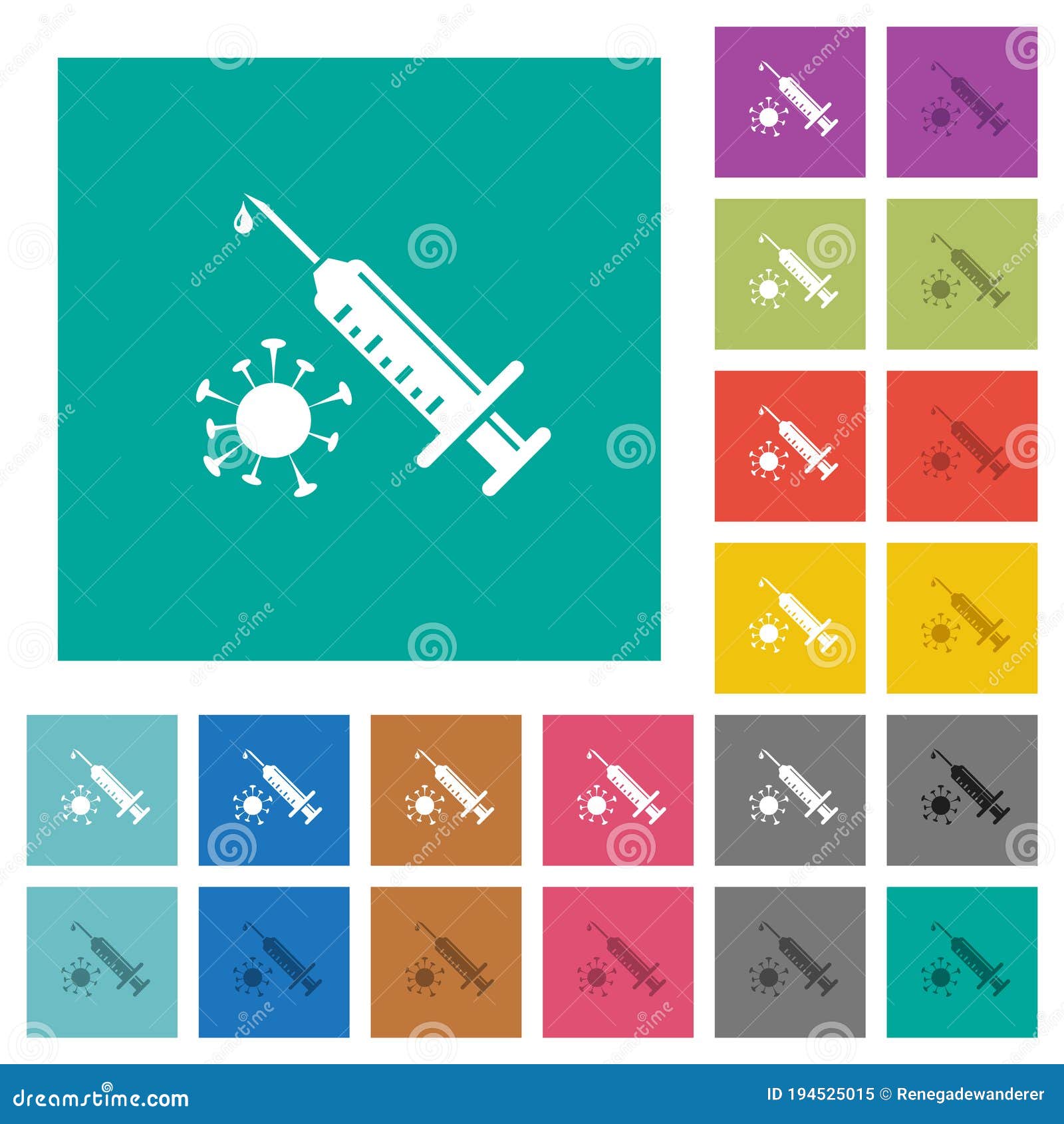 antiviral injection square flat multi colored icons