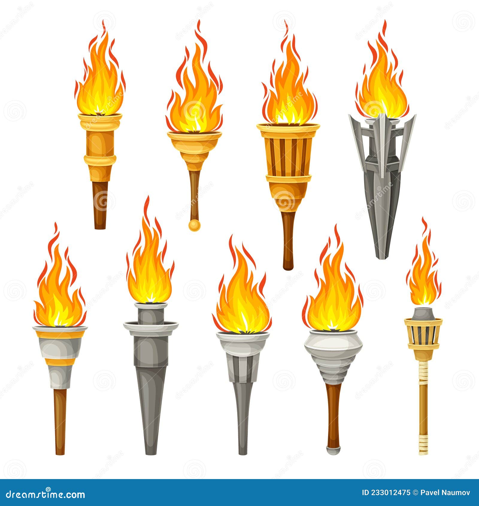 Antorcha Con Fuego De Fuego Brillante En La Parte Superior Como Conjunto De  Vectores De Fuente Luminosa Encendida Stock de ilustración - Ilustración de  antigüedad, conjunto: 233012475