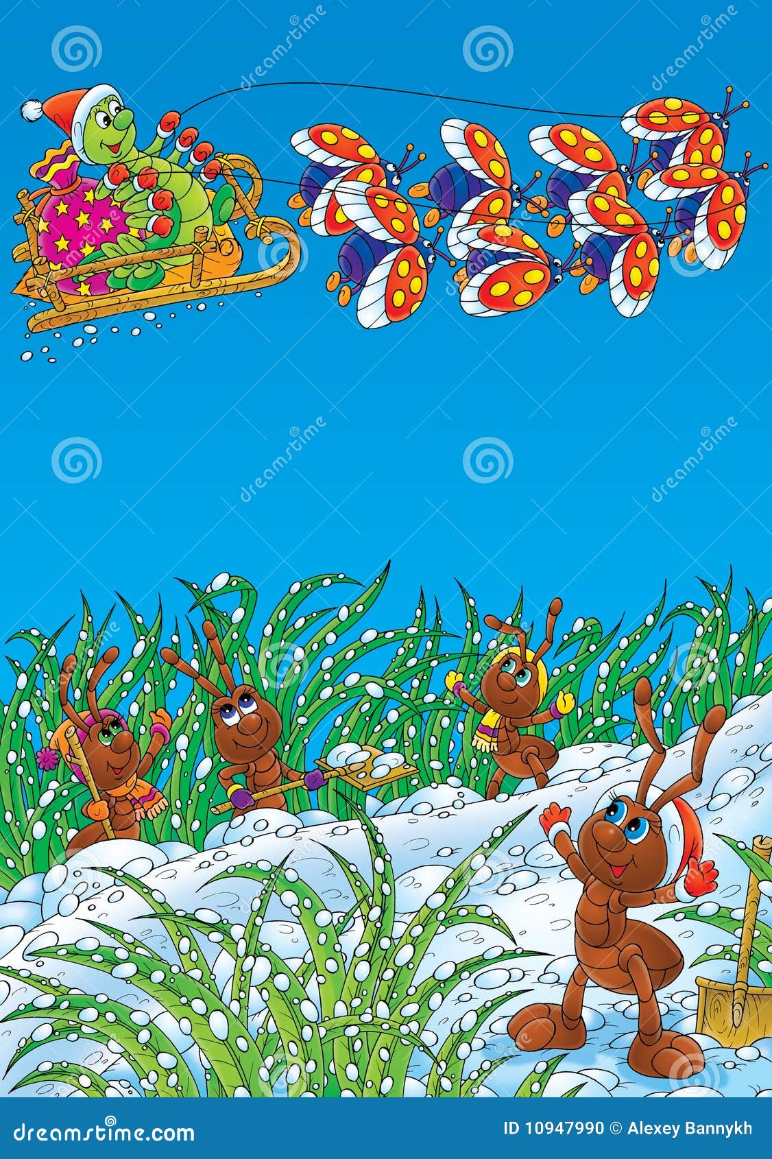 Ants And Caterpillar Celebrate Christmas Stock Photo Image 10947990