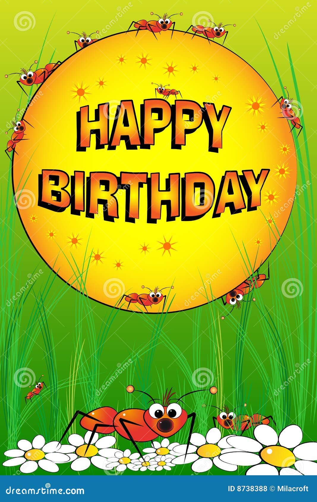 Ants, Flowers and Grass - Birthday Card Stock Vector - Illustration of ...