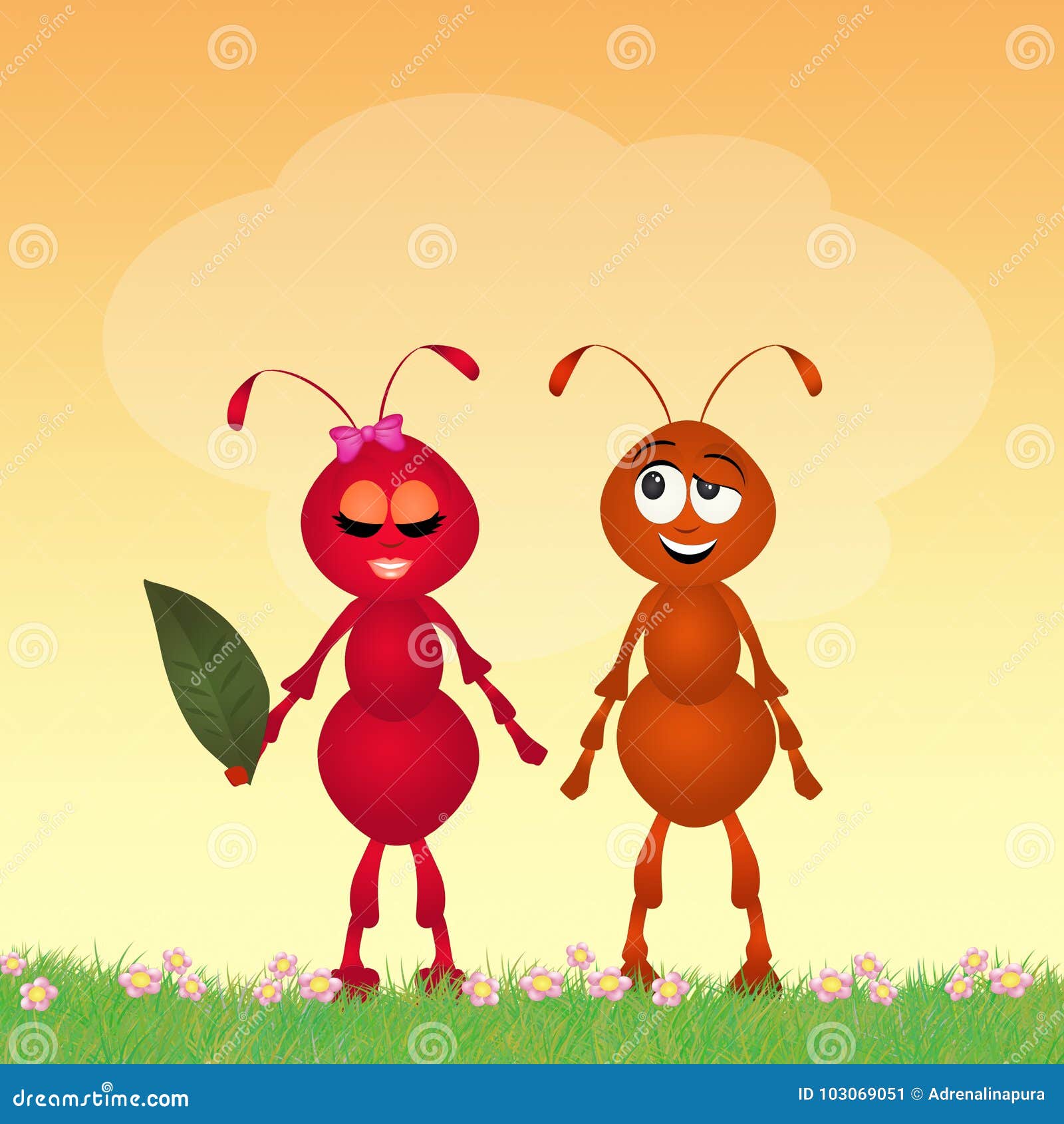 Ants in love with leaf stock illustration. Illustration of ants 103069051