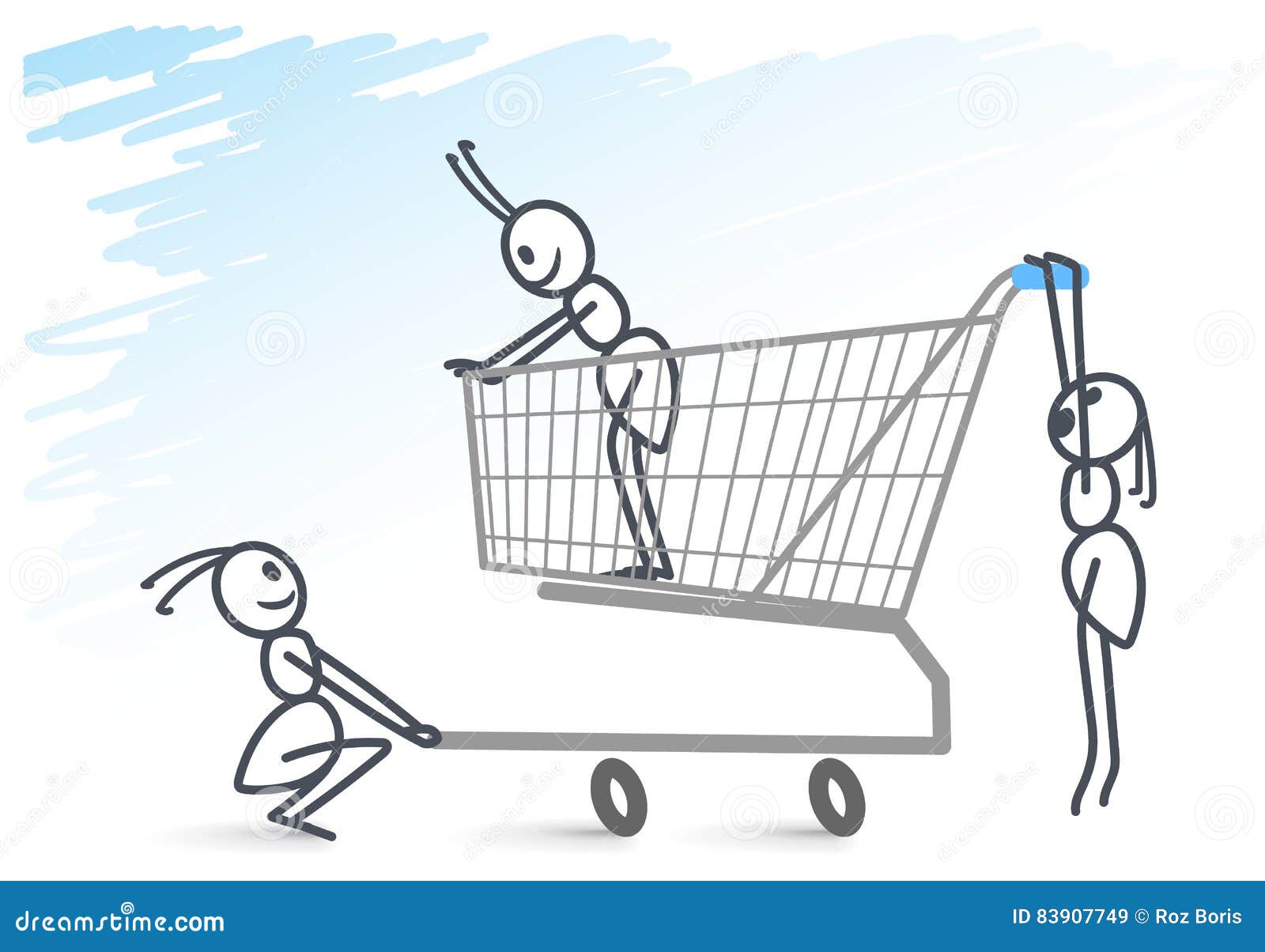 Ants and the shopping cart stock vector. Illustration of mascot 83907749