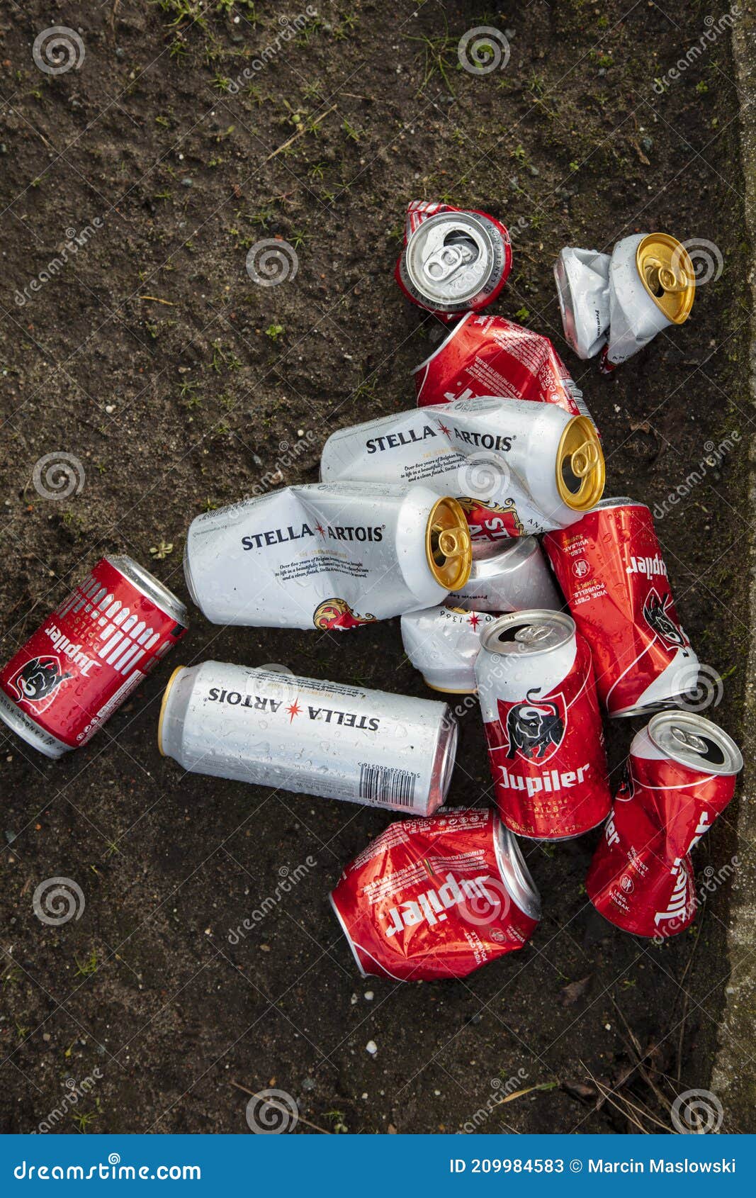 Antwerpen, Belgium - February 5, 2021: Empty Beer Cans Lie by the Side ...