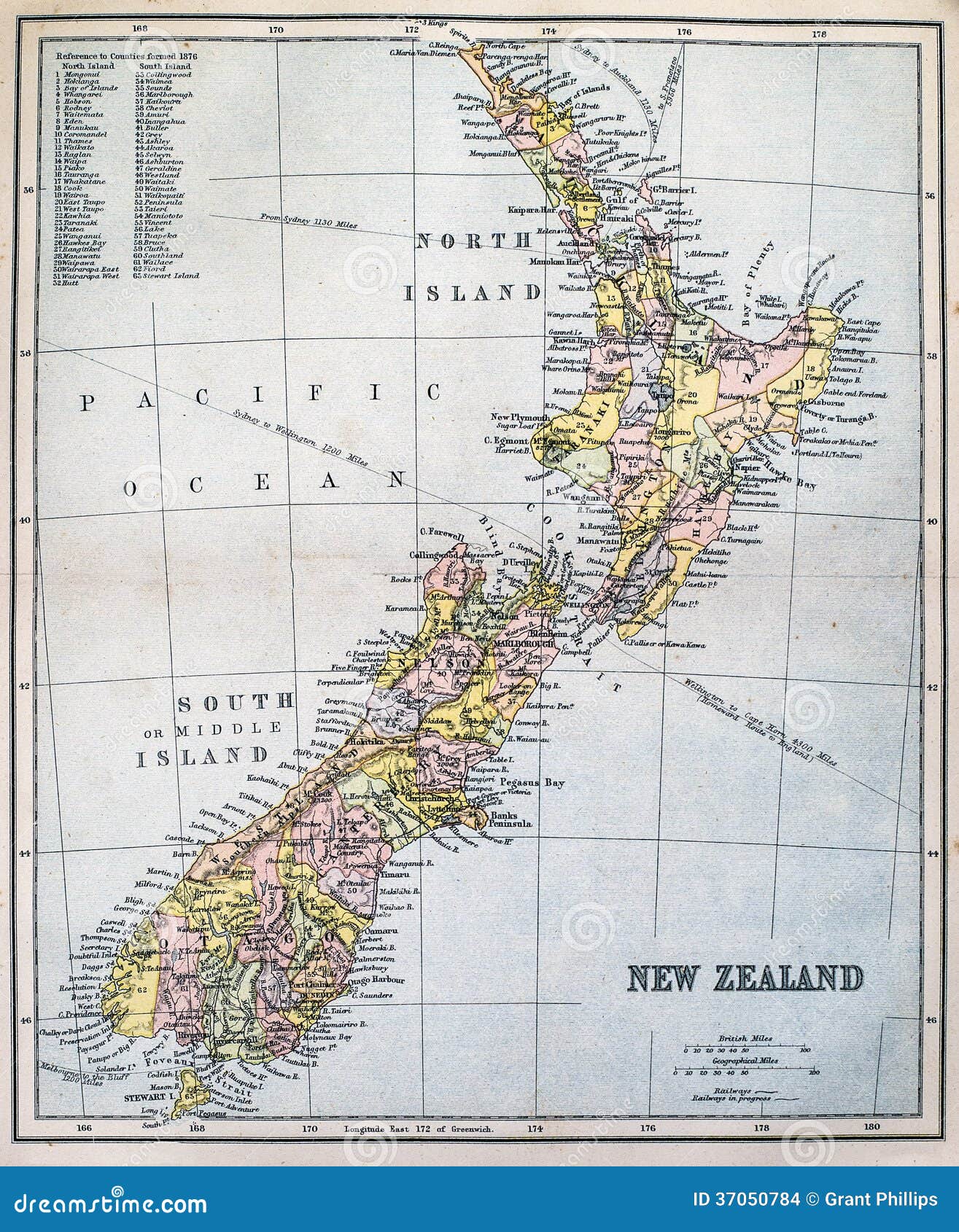 Antykwarska mapa Nowa Zelandia. Wiktoriańska ery mapa oryginalnie publikująca w 1880 Nowa Zelandia