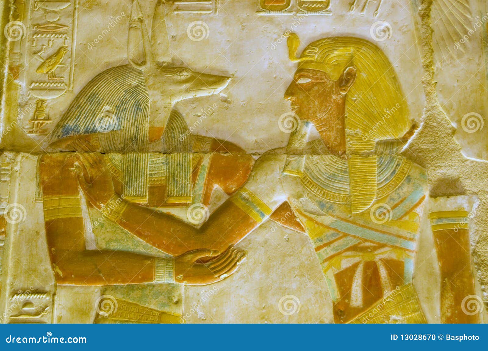 anubis and pharoah seti carving