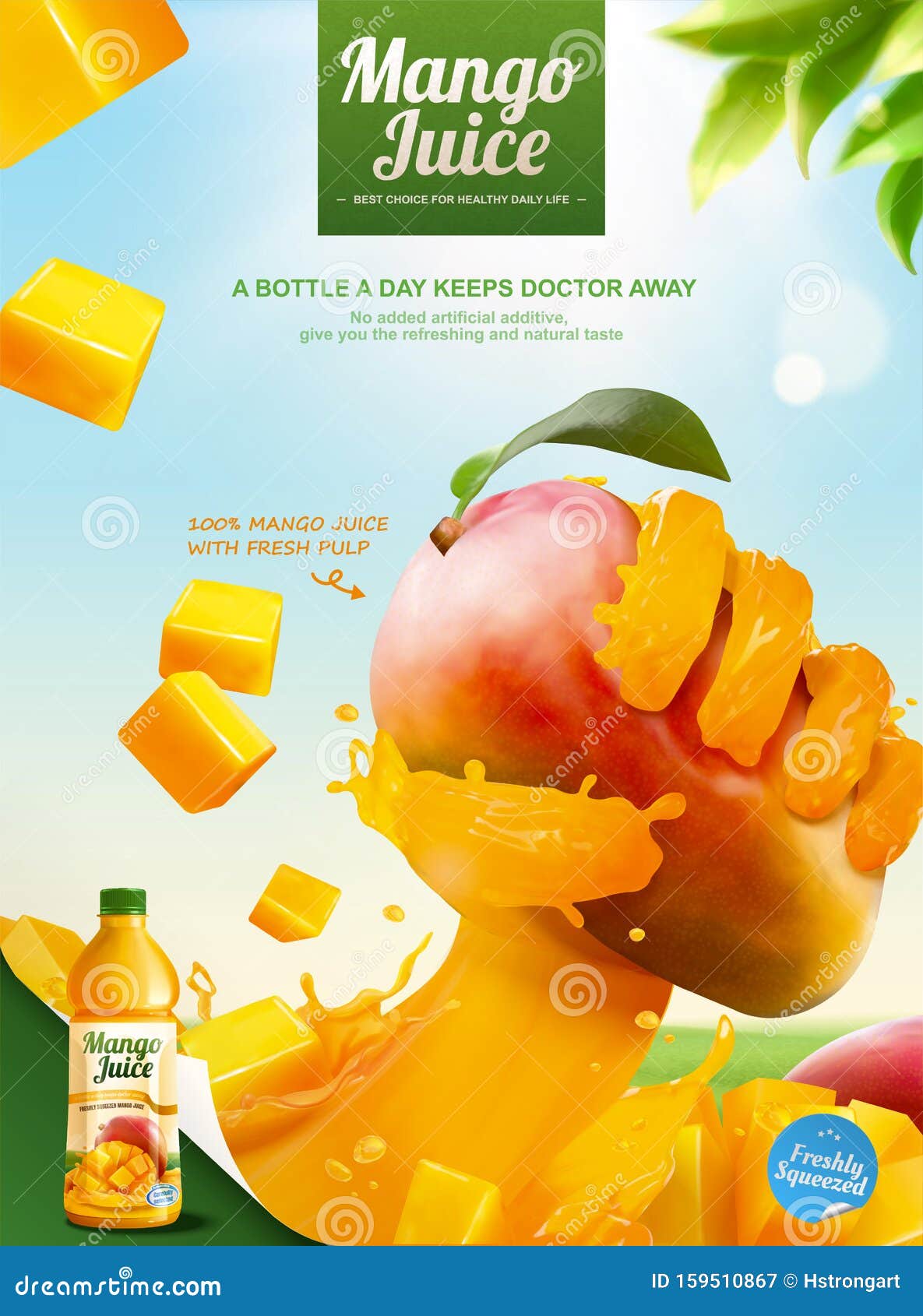 Anuncios de zumo de mango ilustración del vector. Ilustración de gota -  159510867, image size:1185x1690