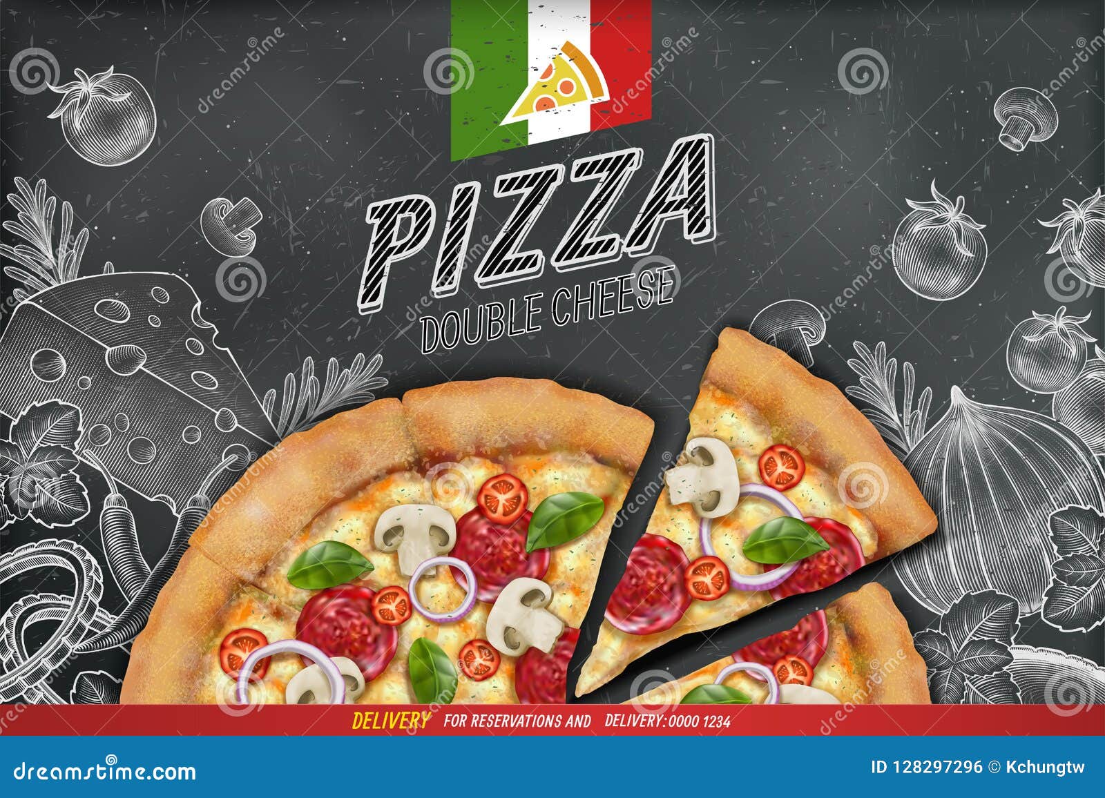 Sabrosos De La Pizza Ilustración del Vector Ilustración de tiza, 128297296