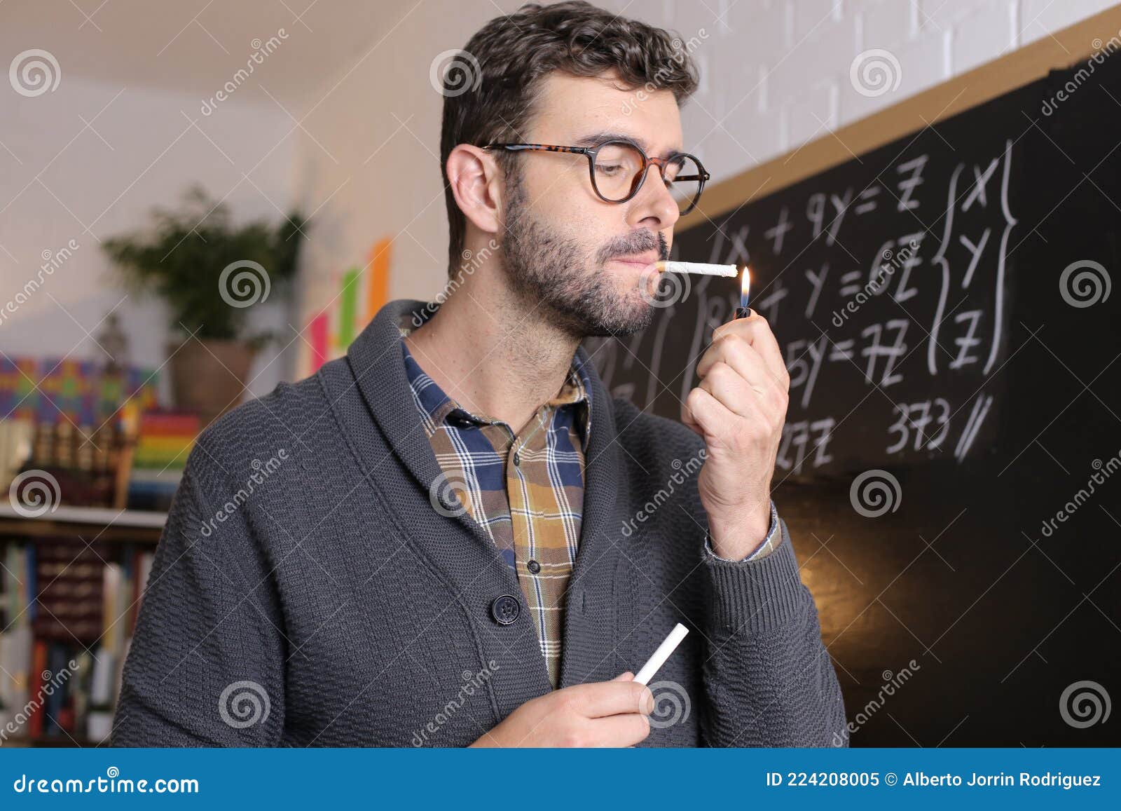 Anxious And Stressed Out Teacher Smoking In Classroo Stock Image Image Of Illegal Danger