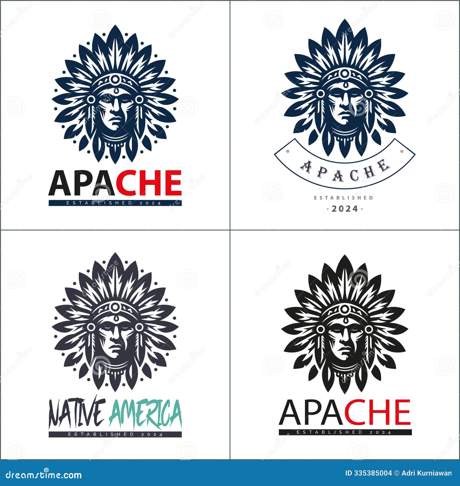 apache indian aztec native american warrior tribes face head logo set silhouette template 