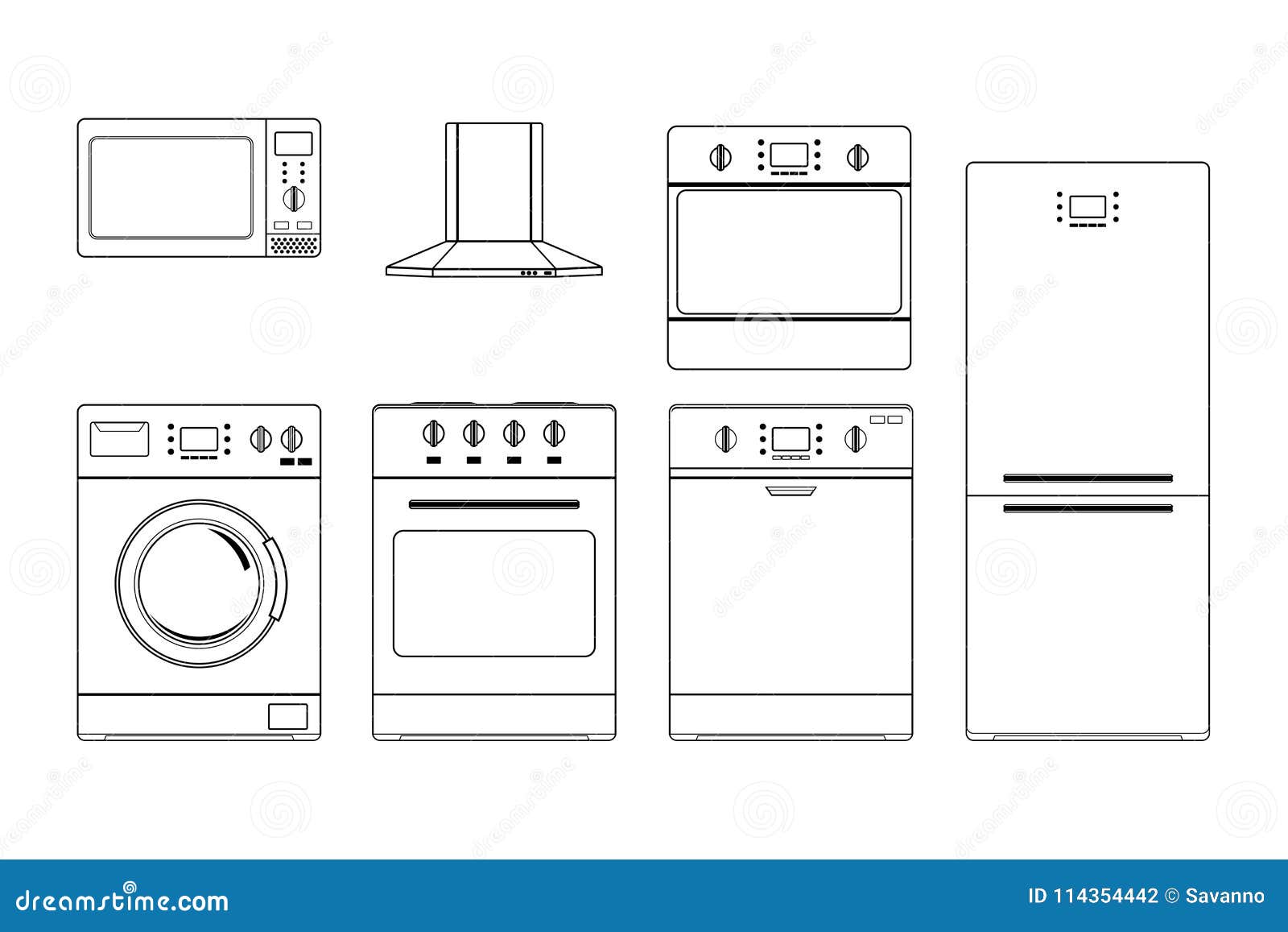 Aparatos Electrodomésticos Dibujos De Esquema Ilustración del Vector -  Ilustración de blanco, casero: 114354442