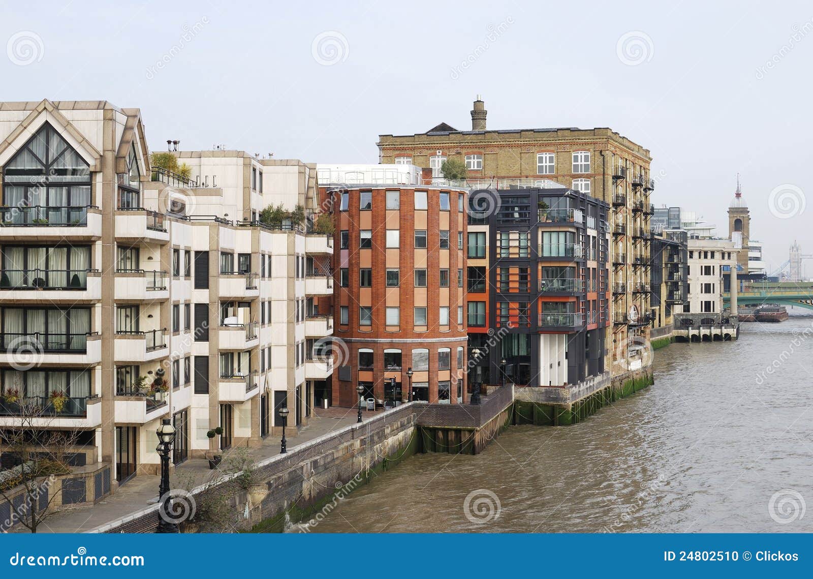 Apartment Blocks on River Thames. London. England Stock Photo Image