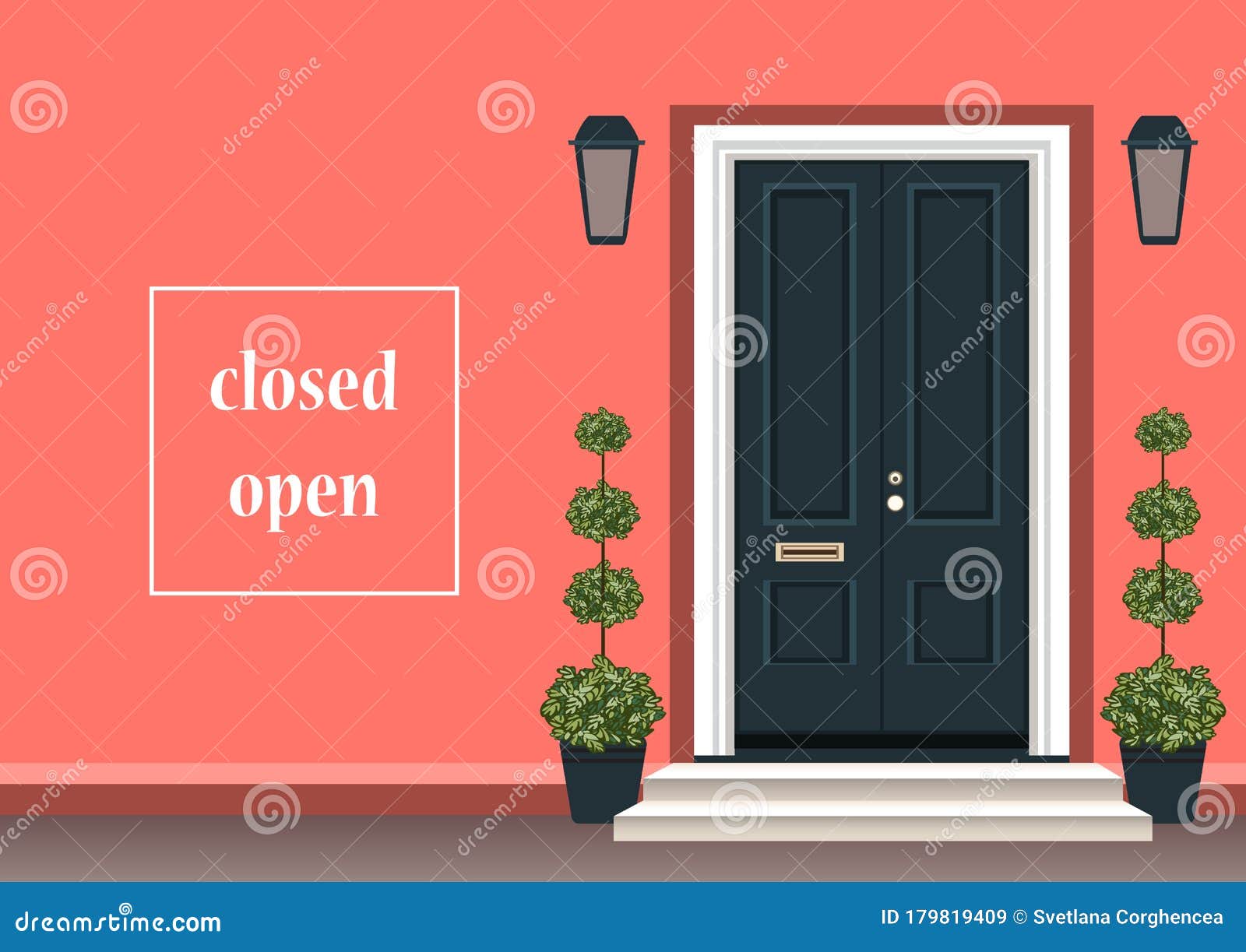 House door front with doorstep and steps porch Vector Image