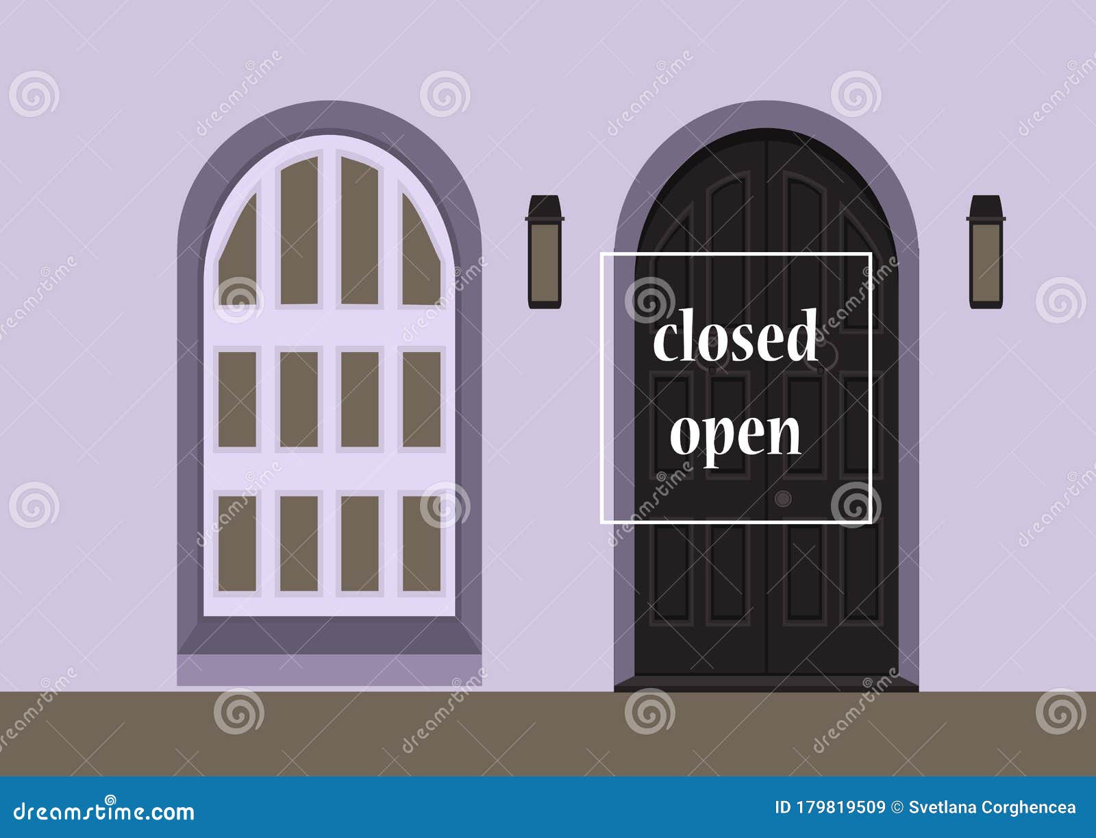 House door front with doorstep and steps, lamp, - vector clip art