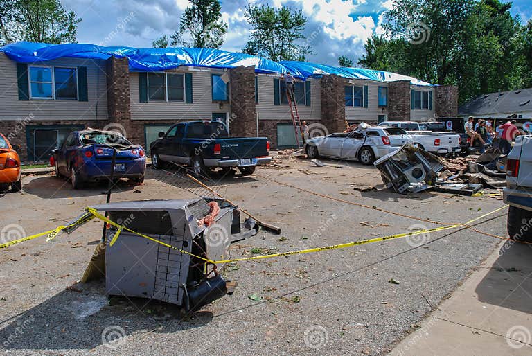 Apartment Building Roof Torn Off by a Tornado Editorial Stock Image