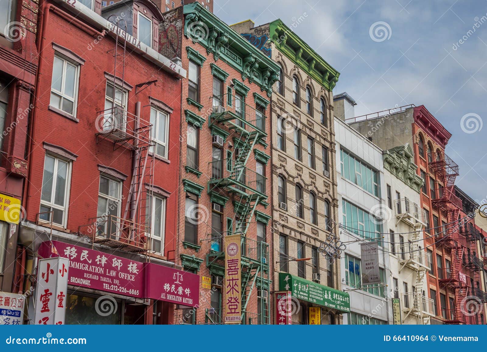 Apartment Buildings and Shops in Chinatown, Manhattan Editorial Stock ...