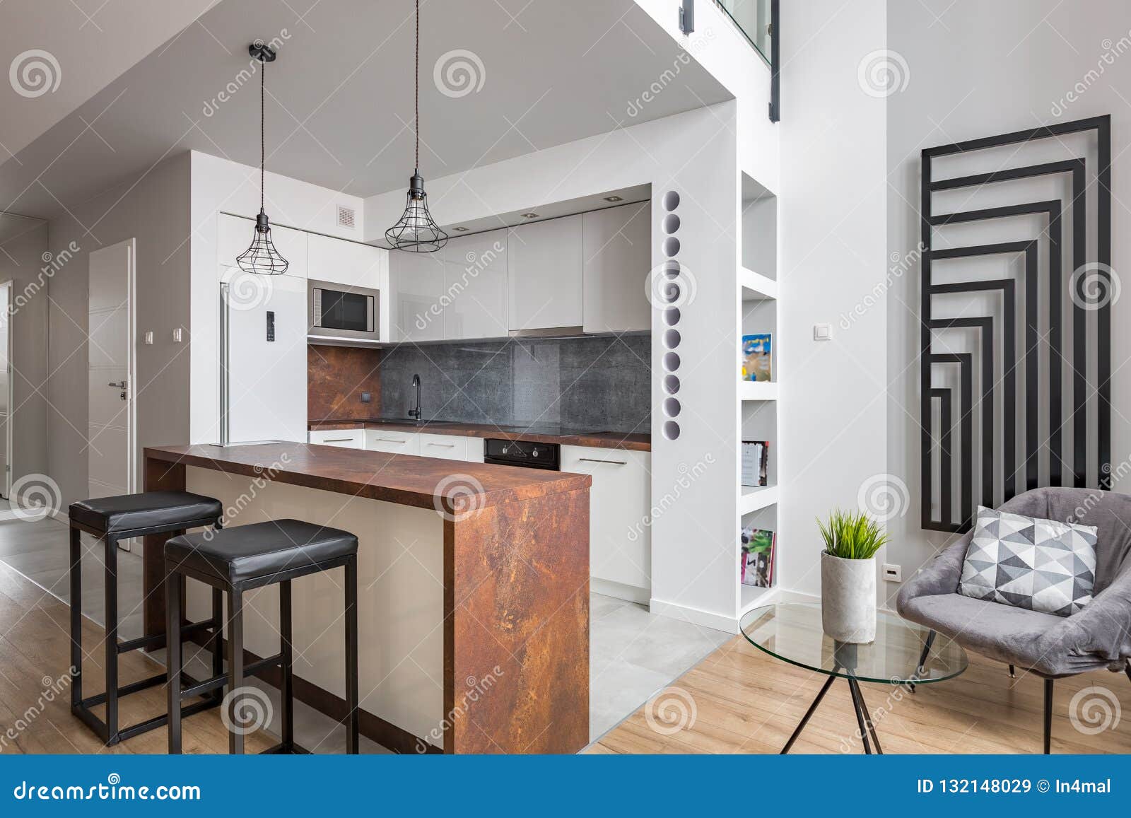 Apartment with Functional Open Kitchen Stock Image - Image of ...