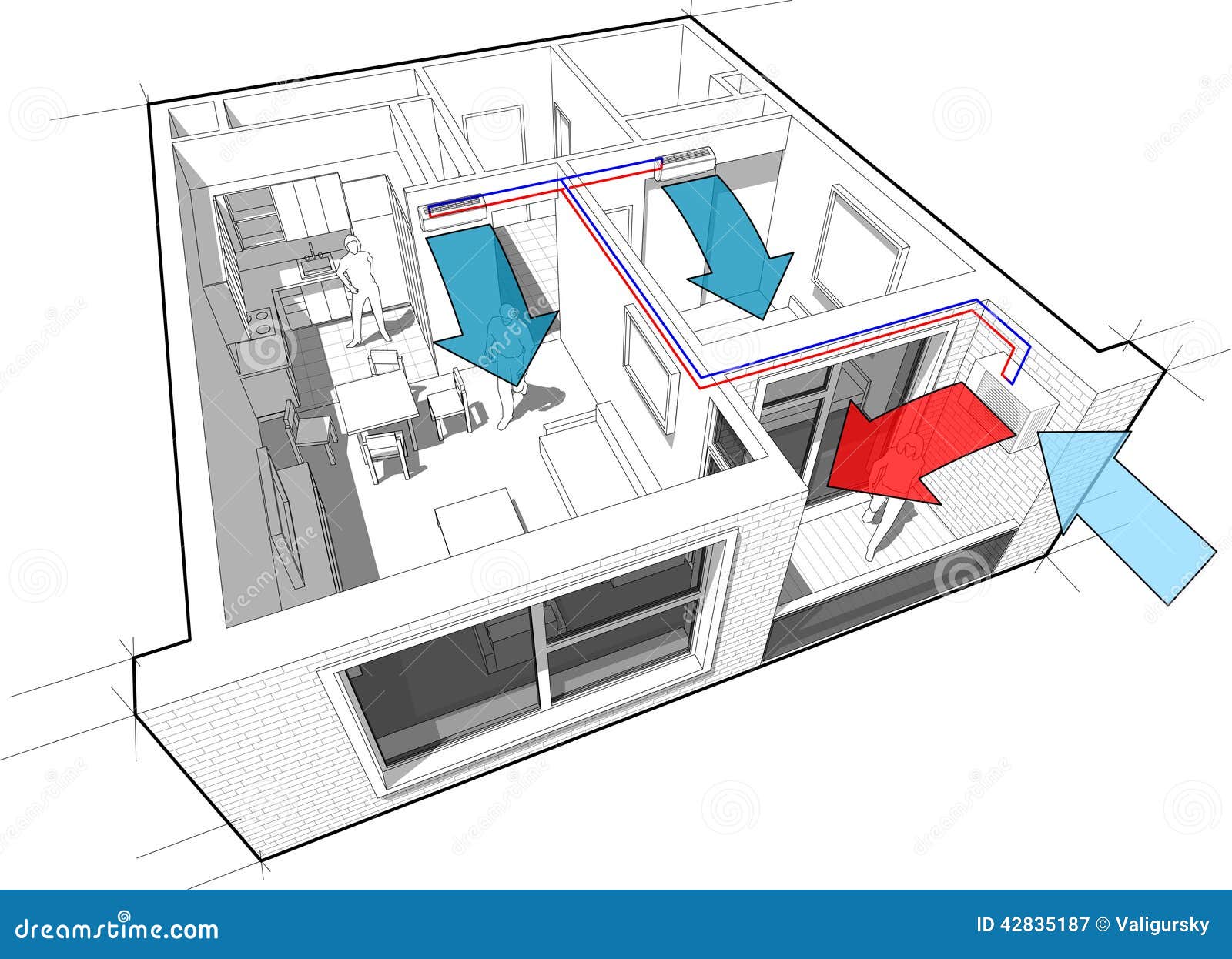 Diagram Of Furnished Room With French Window And Convector Ventilated diagram-of-furnished-room-with-french-window-and-convector-ventilated