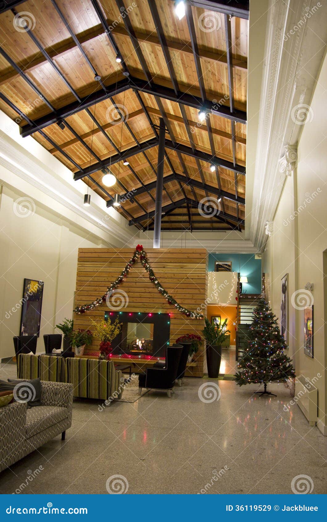 Apartment Lobby Christmas Tree Lights Stock Image Image 