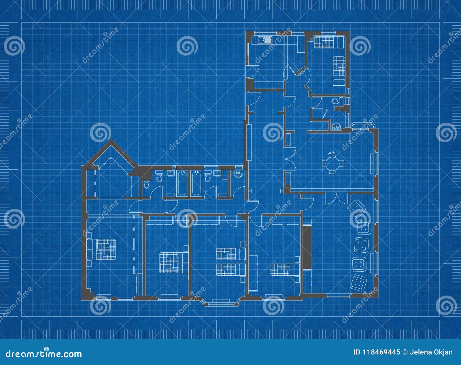 Apartment Plan Blueprint Isolated Stock Illustration Illustration