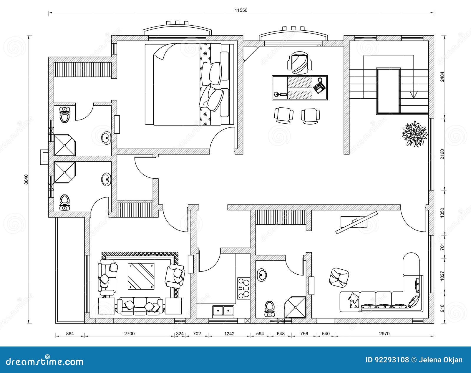 Apartment plan blueprint stock illustration. Illustration of floor -  92293108