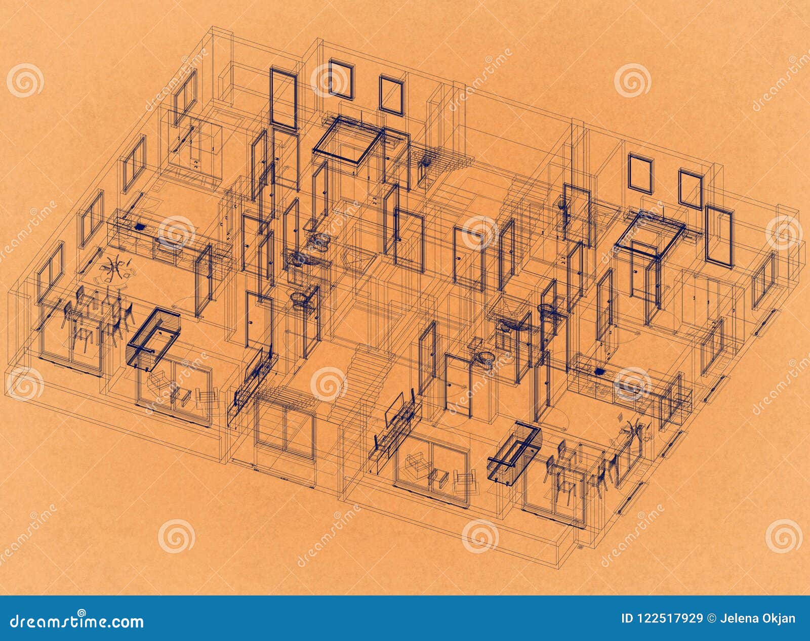 Apartment Plan Retro Architect Blueprint Stock Image Image Of