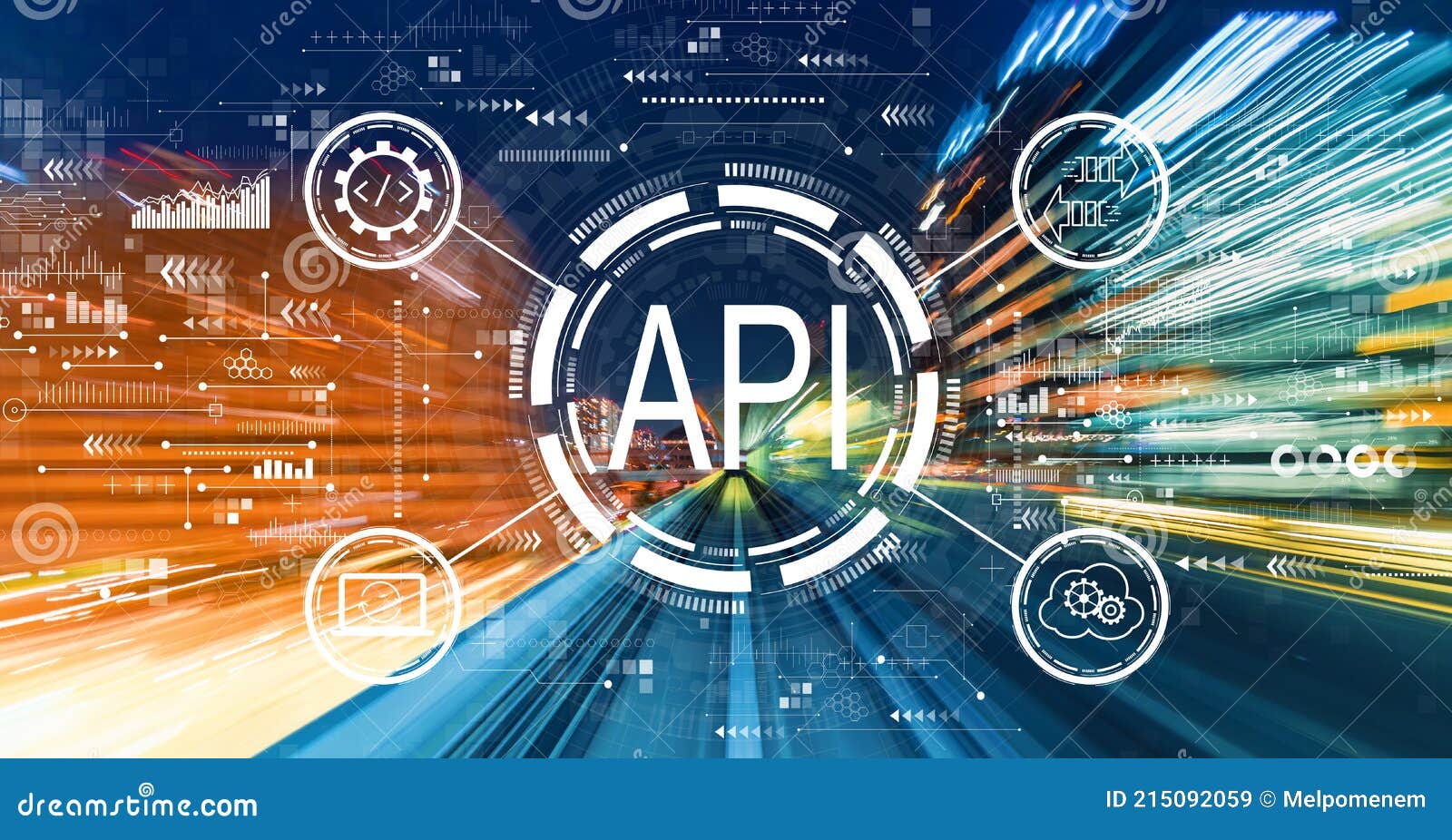 api - application programming interface concept with high speed motion blur