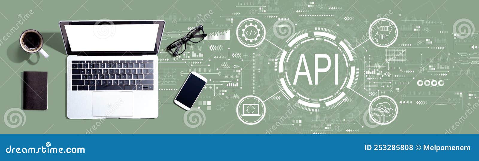 API - Application Programming Interface Concept with a Laptop Computer ...