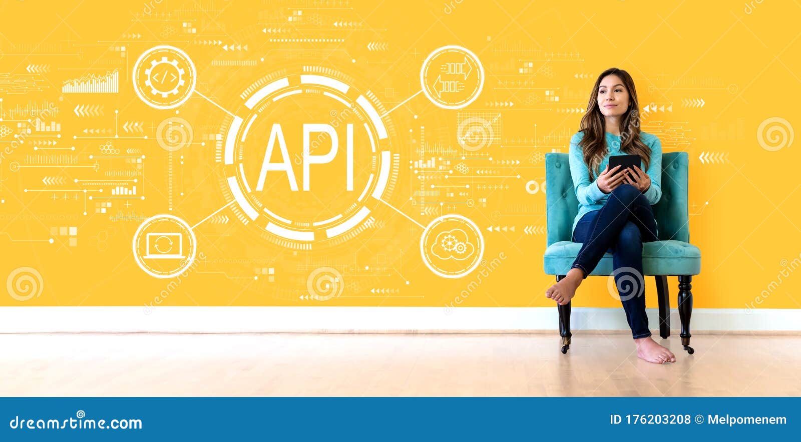 api - application programming interface concept api concept with young woman