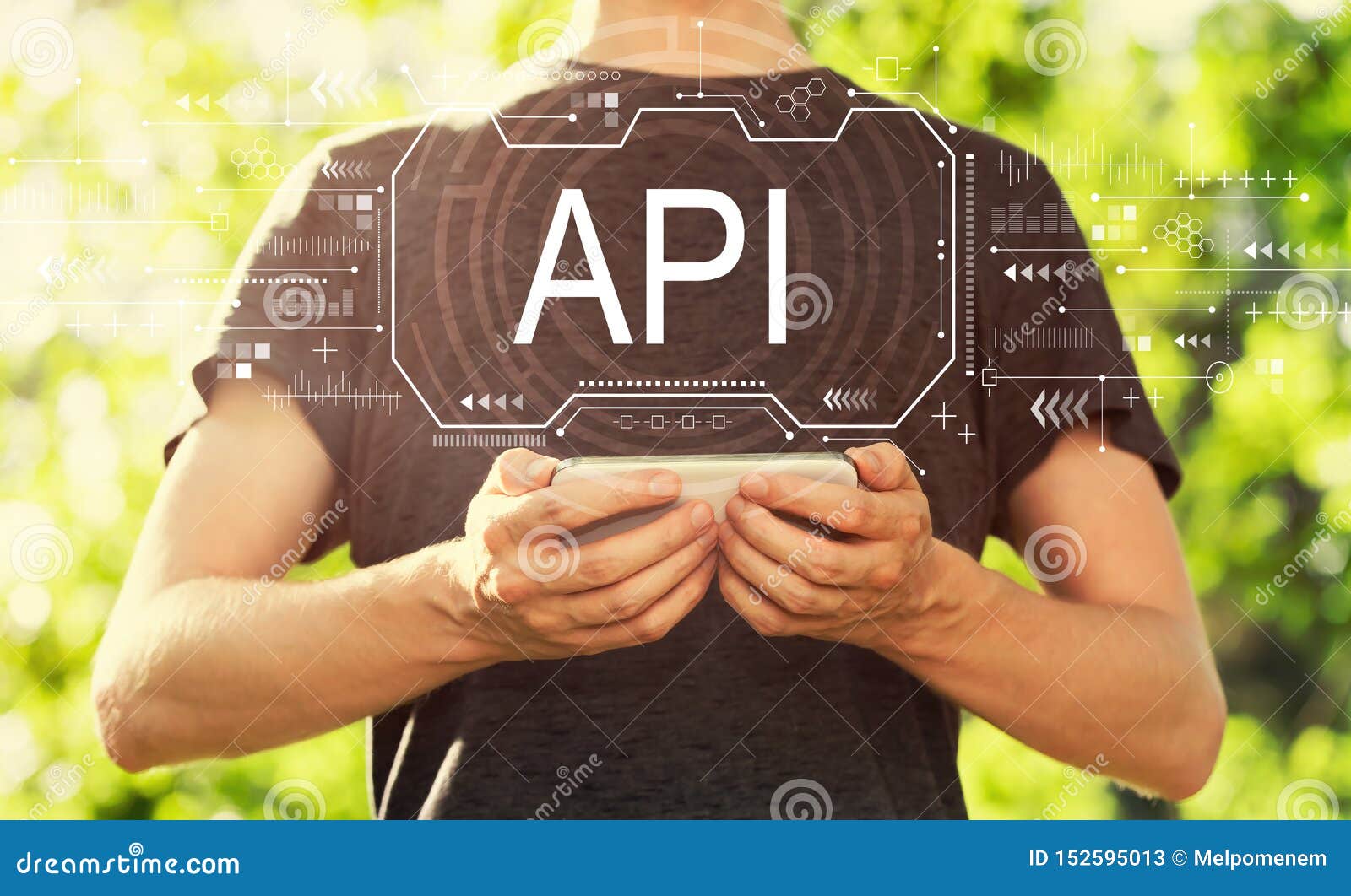 api concept with man holding his smartphone