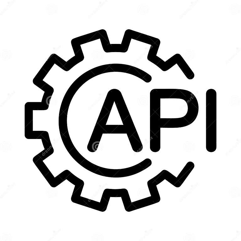 API with Gear Icon. Linear Template for Software Logo. Black Simple ...