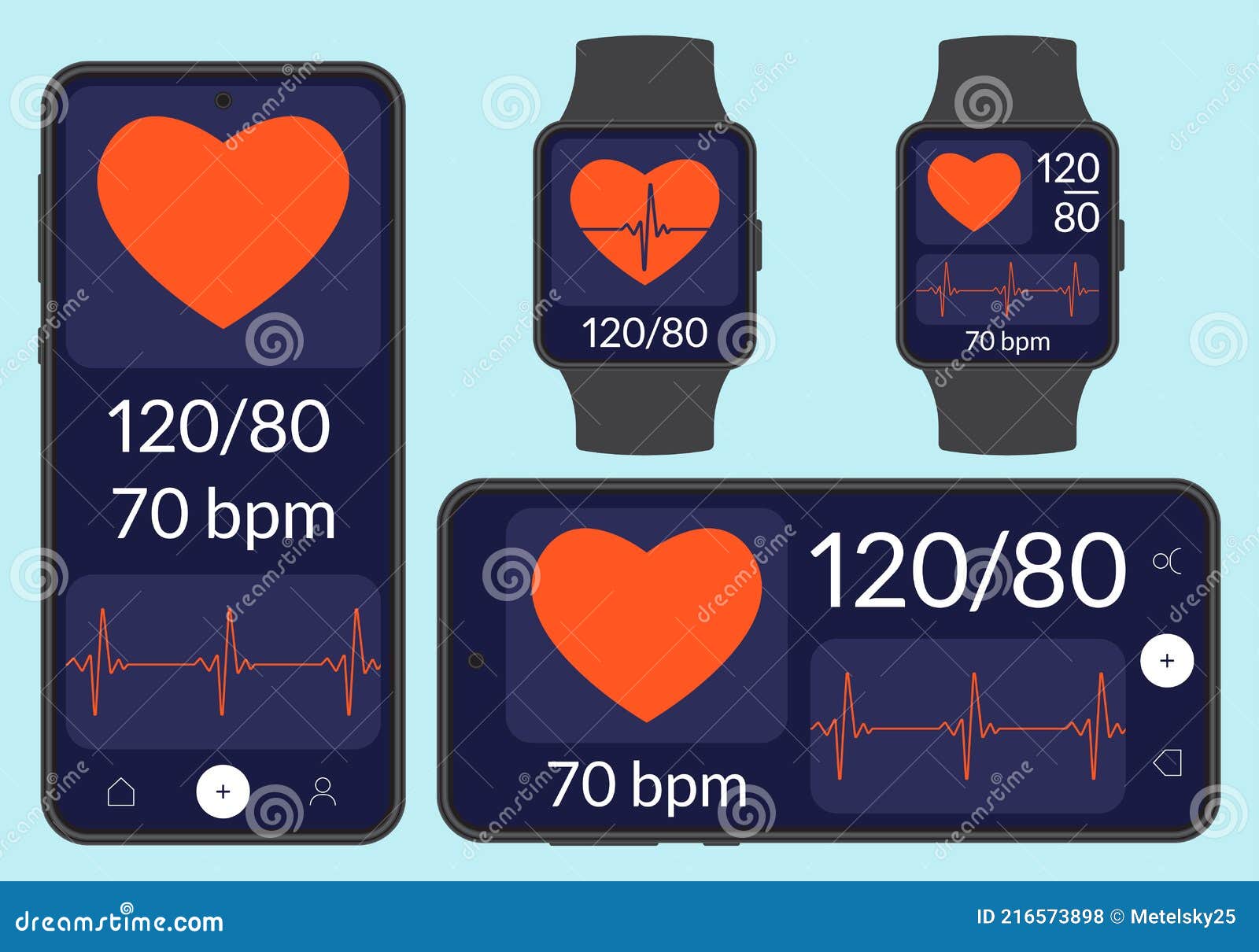 Smartphone E Relógio Inteligente Com Pulsação Ou Rastreador De Pulso E  Monitor De Pressão Sanguínea. Design De Aplicativo De Quali Ilustração do  Vetor - Ilustração de linha, esporte: 216573886