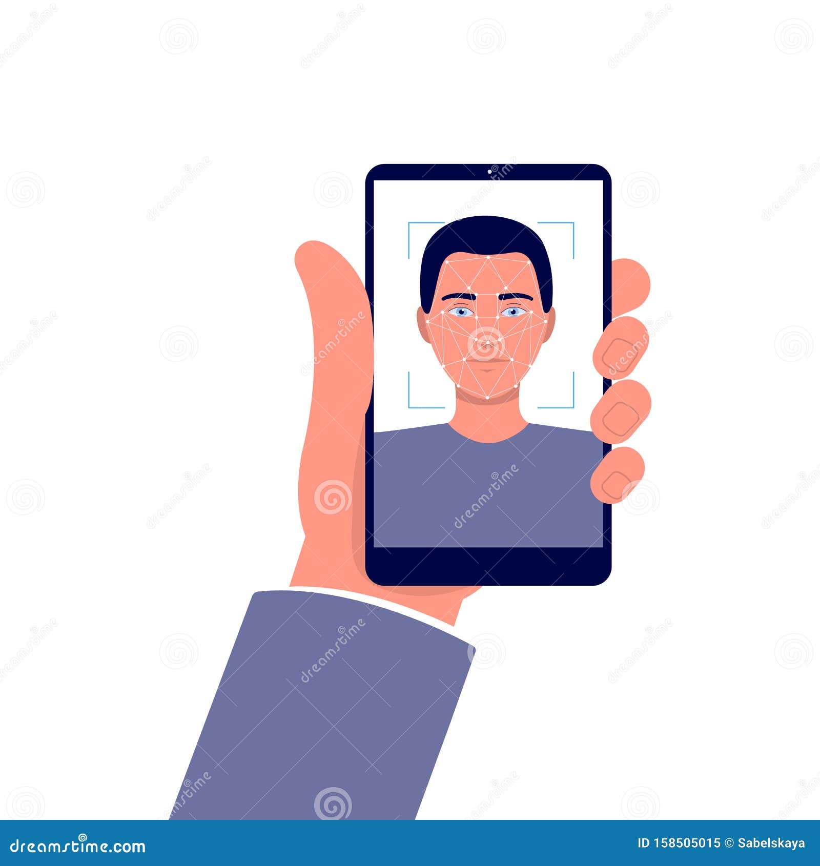 AplicaciÃ³n De Reconocimiento Facial - Mano Sosteniendo Un TelÃ©fono Con  Selfie De Un Hombre De Dibujos Animados Ilustración del Vector -  Ilustración de persona, plano: 158505015