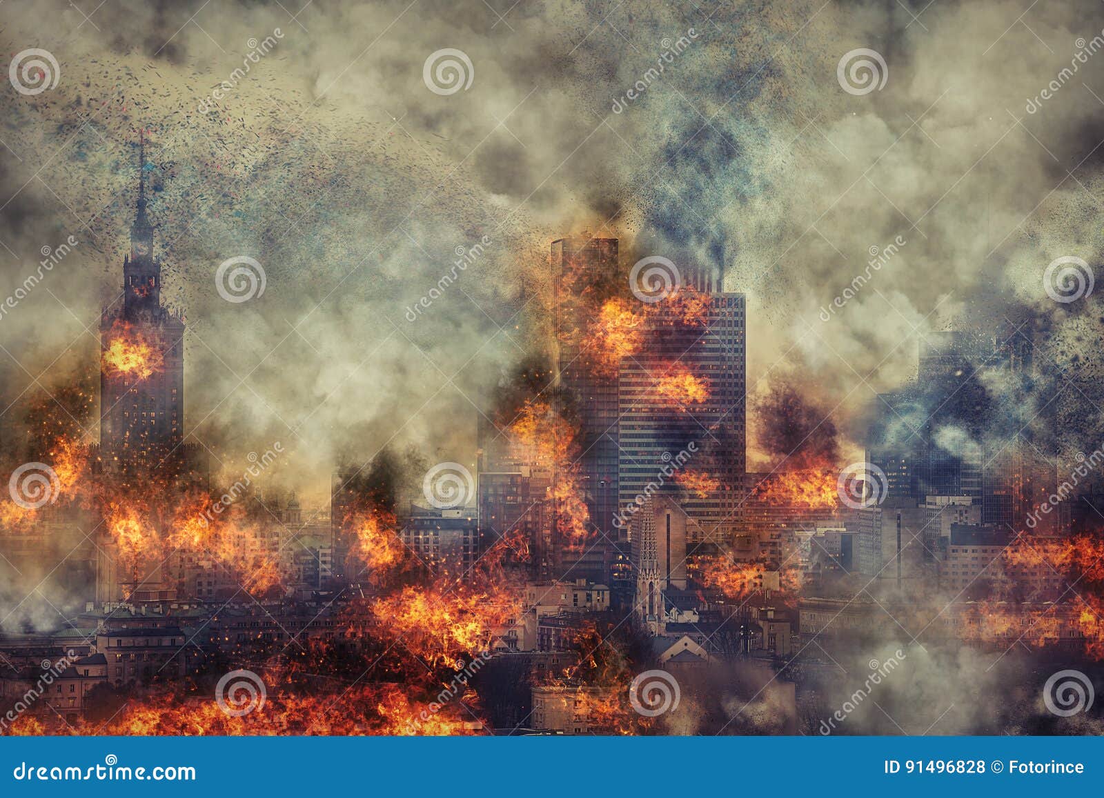 apocalypse. burning city, abstract vision.