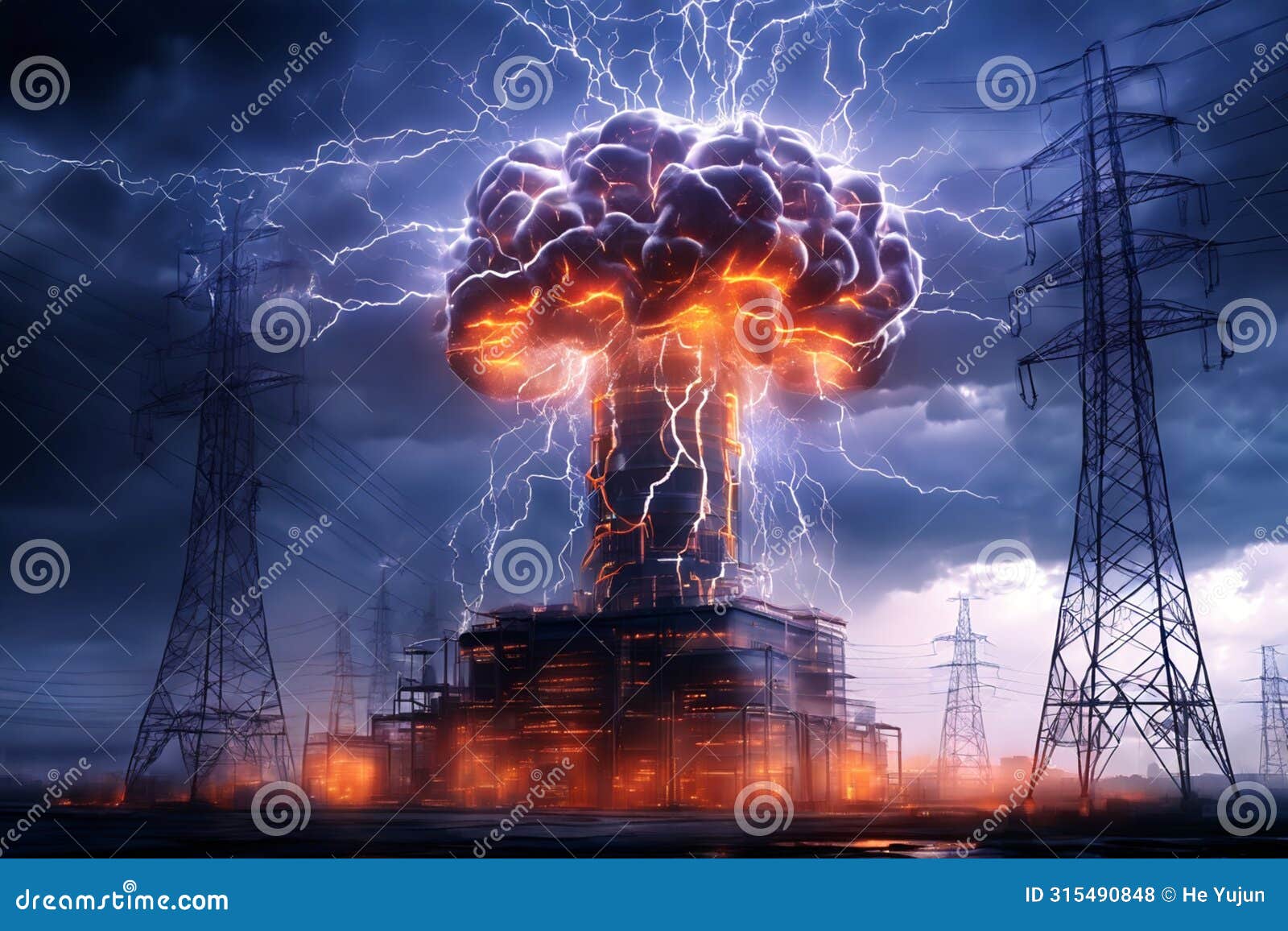 apocalyptic brainstorm: towering flames and electrical fury