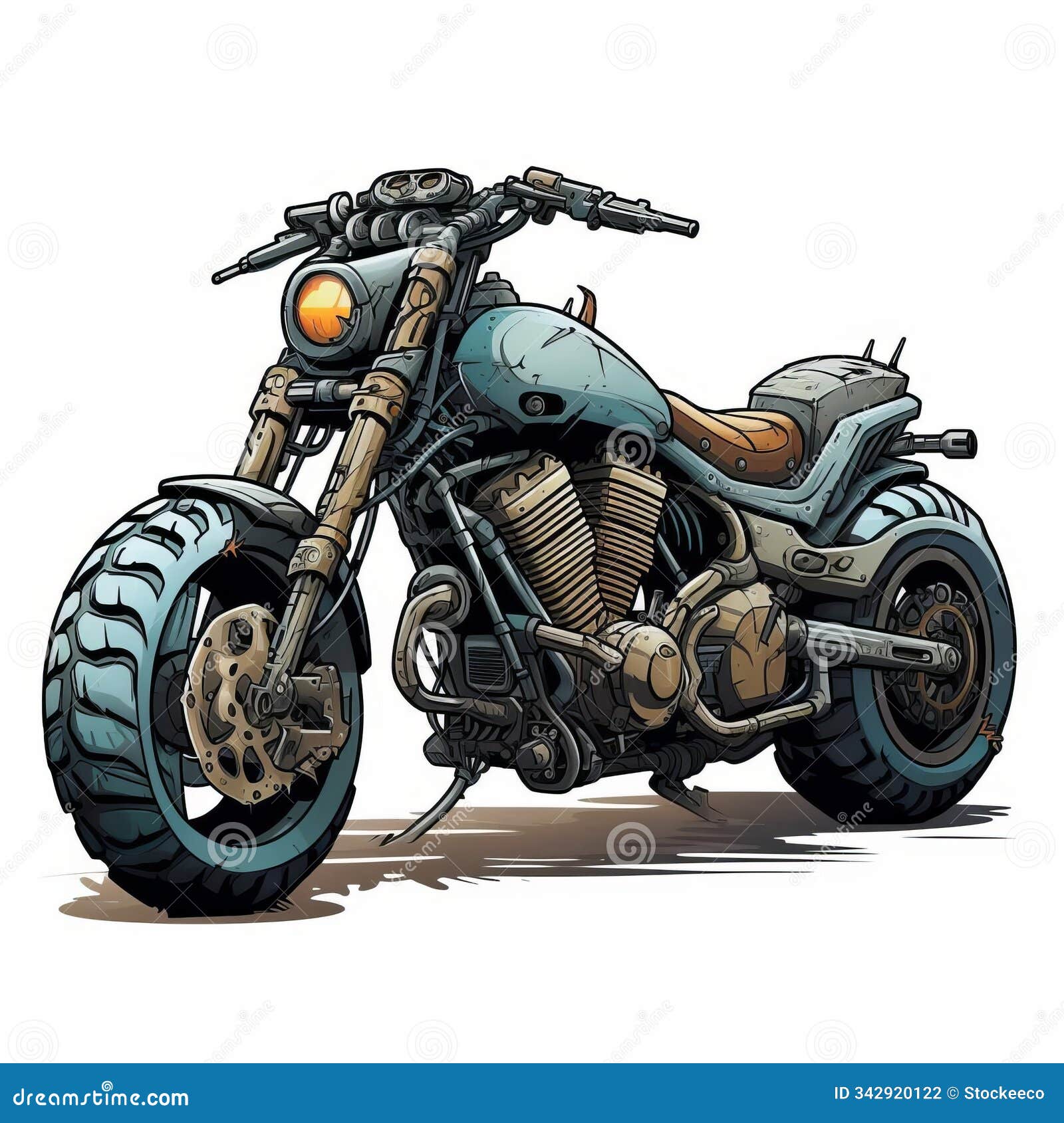 apocalyptic 2d motorcycle on white  background image