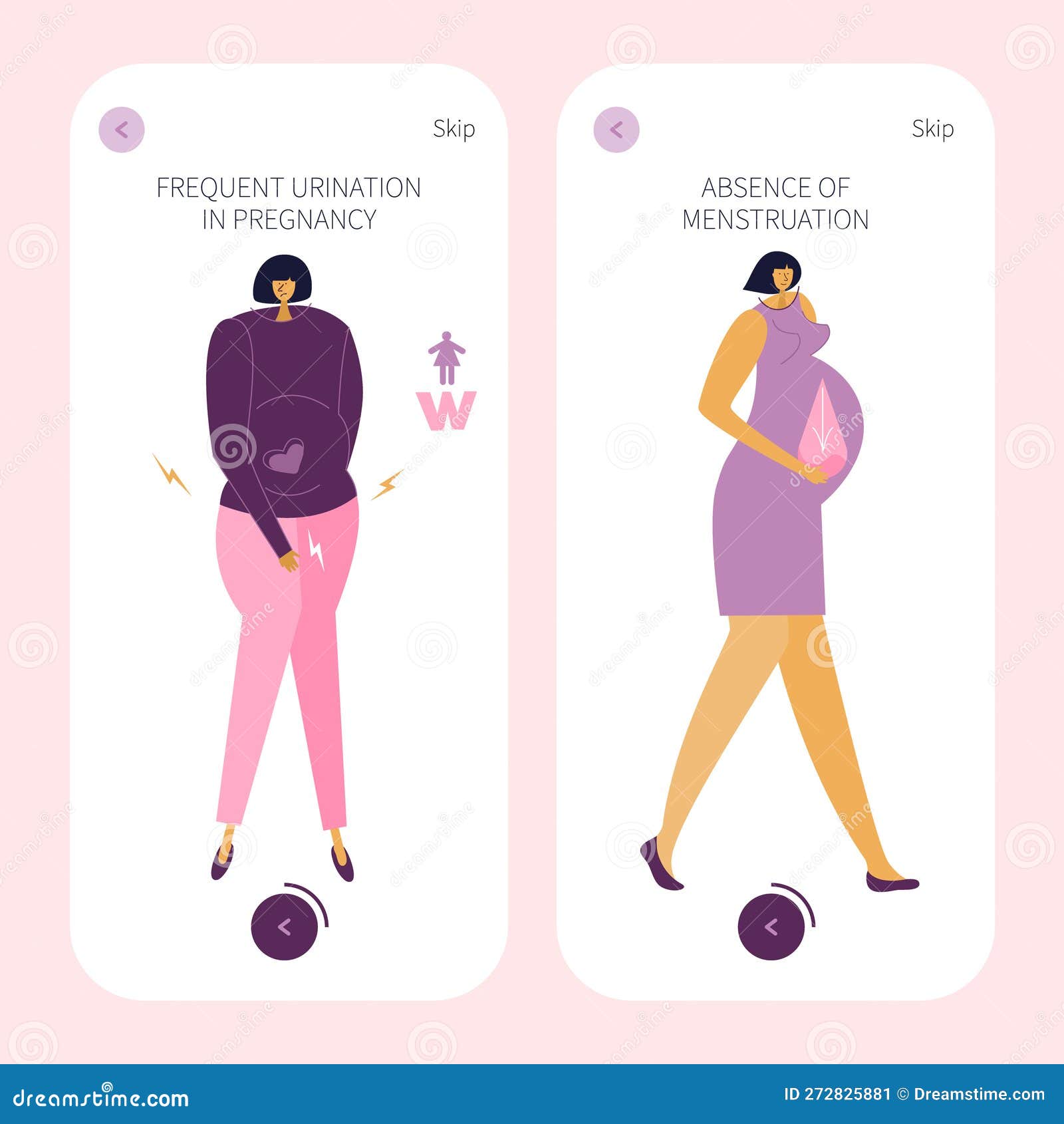 The App Design with Pregnancy Symptoms. New Mom Absence of