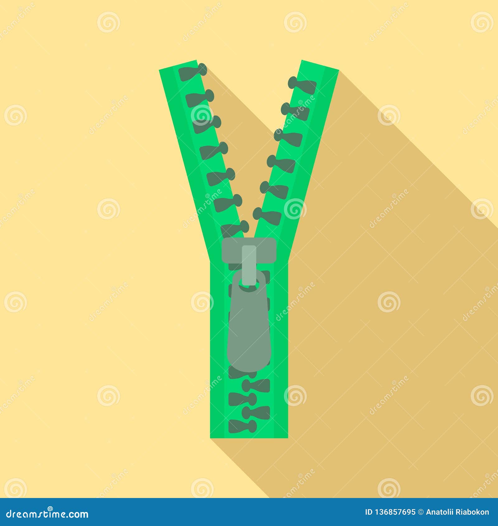 Apparel Zipper Icon, Flat Style Stock Vector Illustration of metal