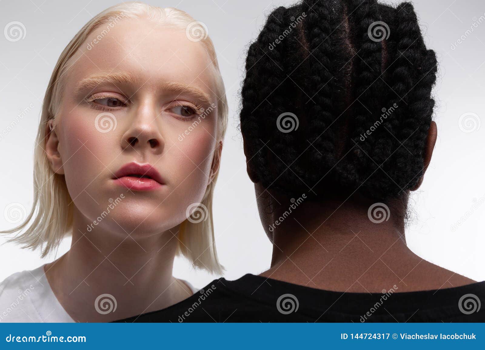 Appealing Woman With Blonde Hair Standing Near Dark Skinned Person Stock Image Image Of Sisterhood Support 144724317