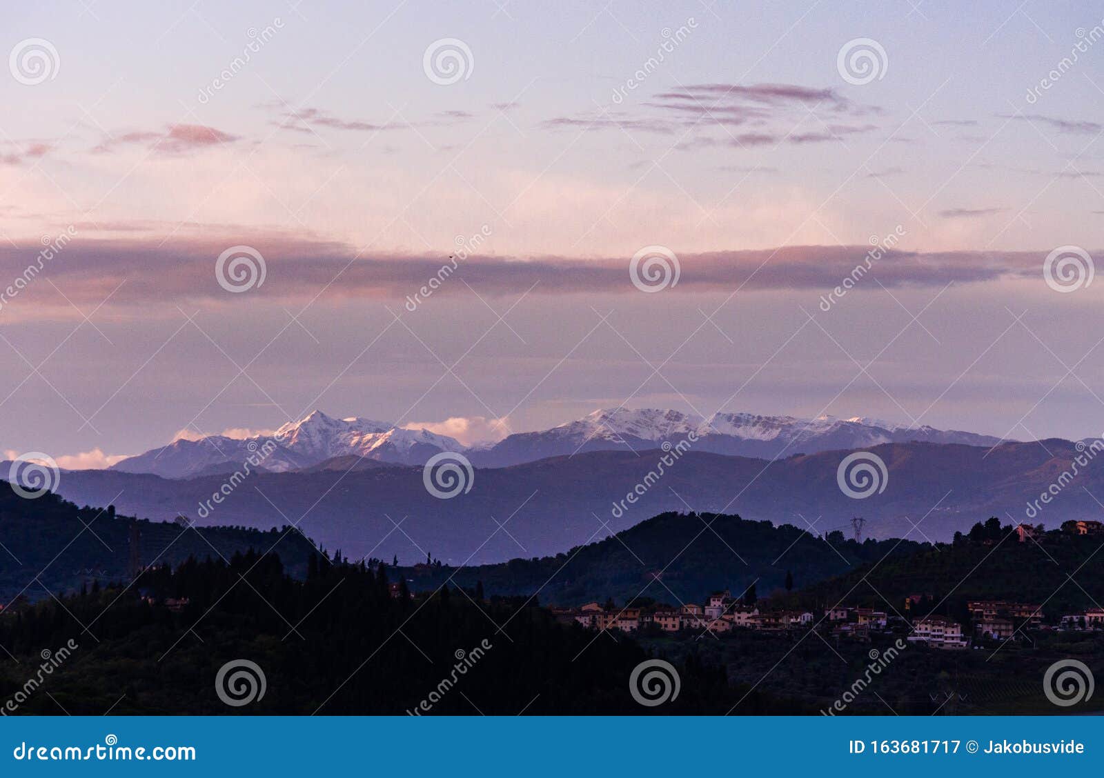 appennino tosco emiliano ridge with alpi apuane in winter