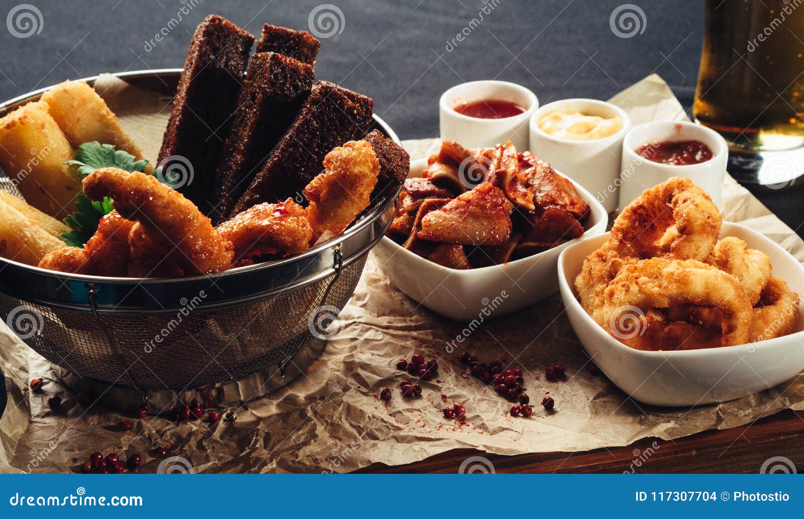 Appetizer beer set stock photo. Image of pepper, rustic 117307704