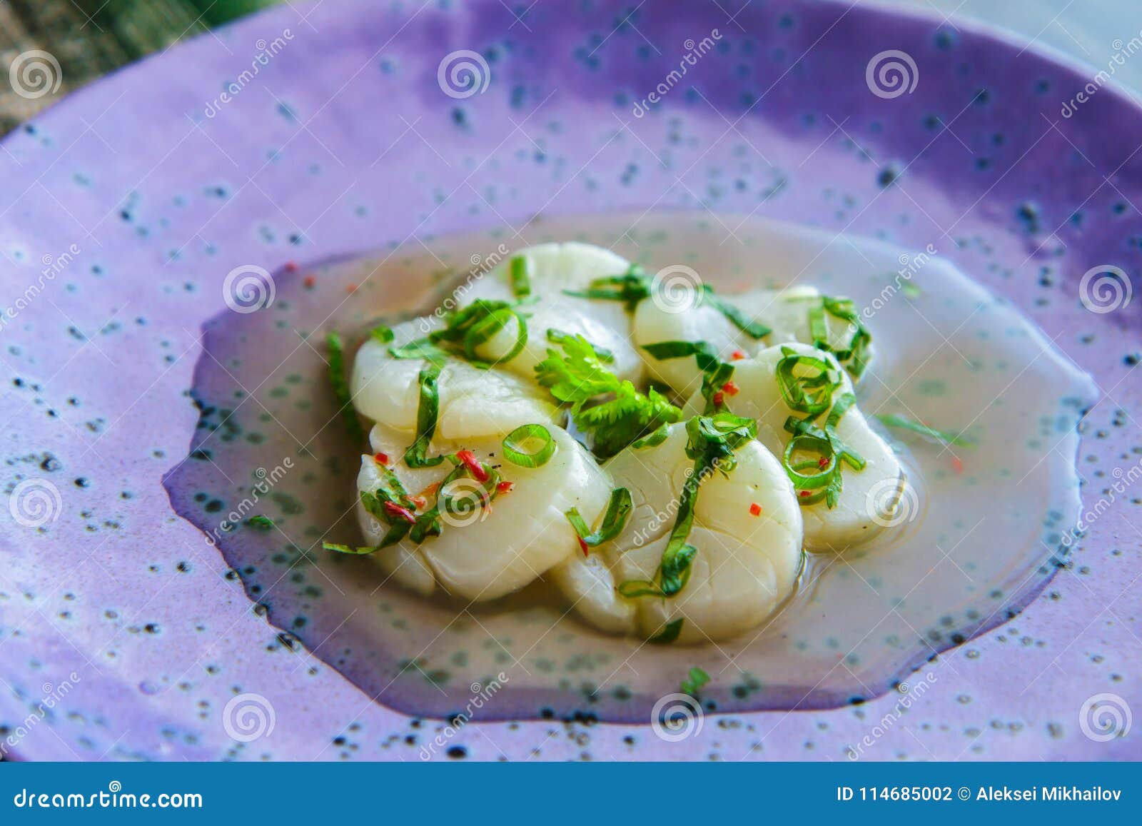 Appetizer Ceviche with Raw Scallop and Sauce Stock Photo Image of