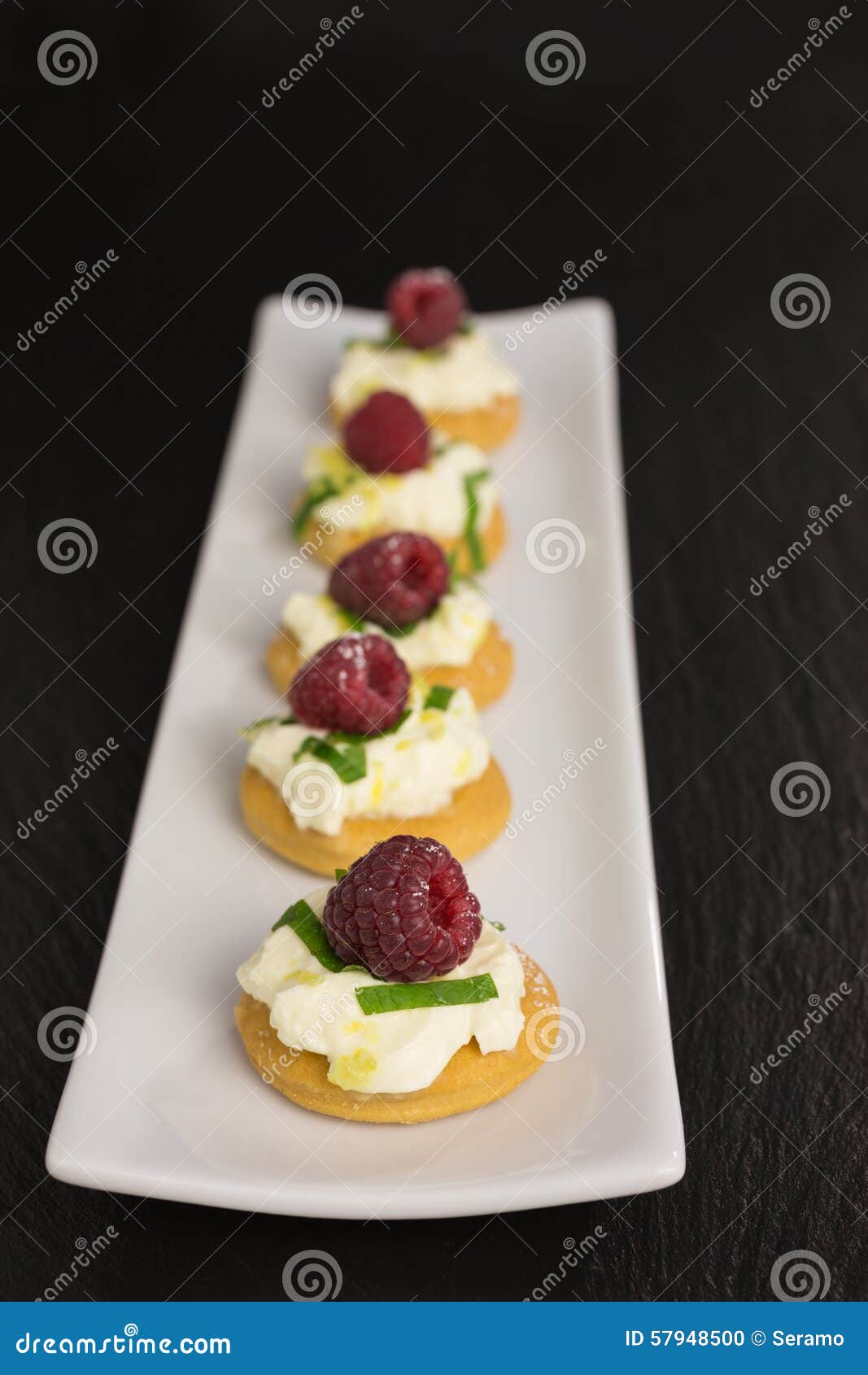 Appetizer with Mascarpone and Raspberry Stock Photo Image of party