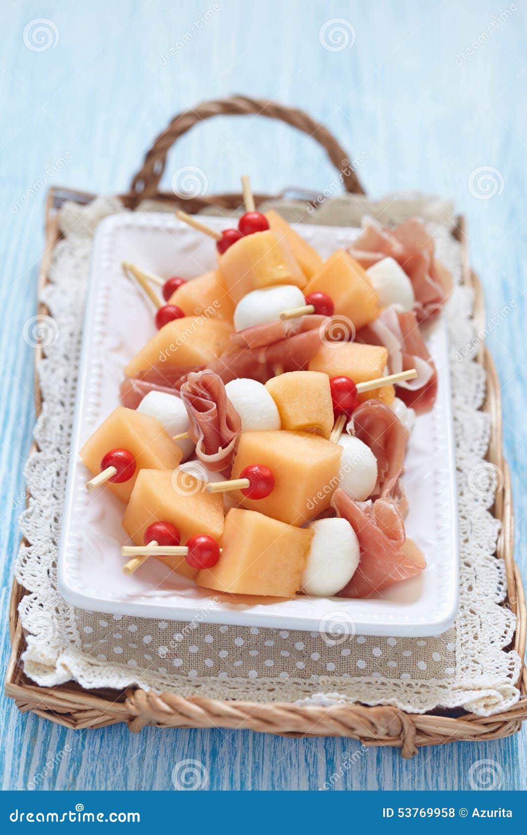Appetizer with Melon, Cheese and Ham Stock Photo Image of salad, delicious 53769958
