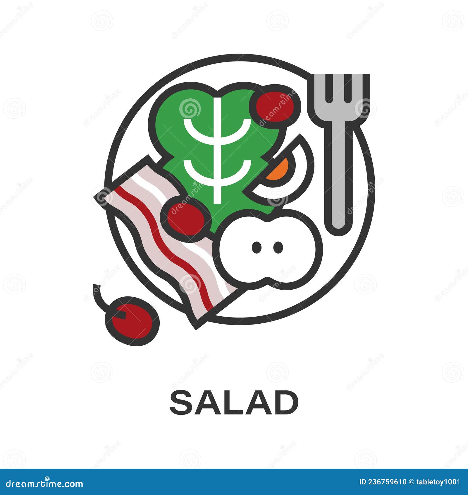 Appetizer Salad Vector Icon. with Bacon, Egg, Fruit and Fresh Vegetable