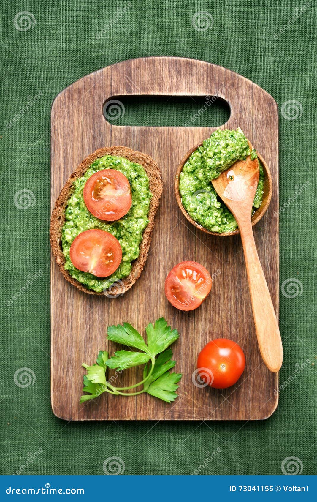 Appetizers Bread with Pesto Sauce Stock Image Image of cooked, bread