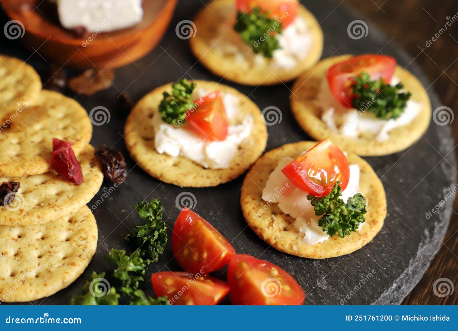 Appetizers and Snacks, Crackers, Dried Fruit, Tomatoes, Parsley, and