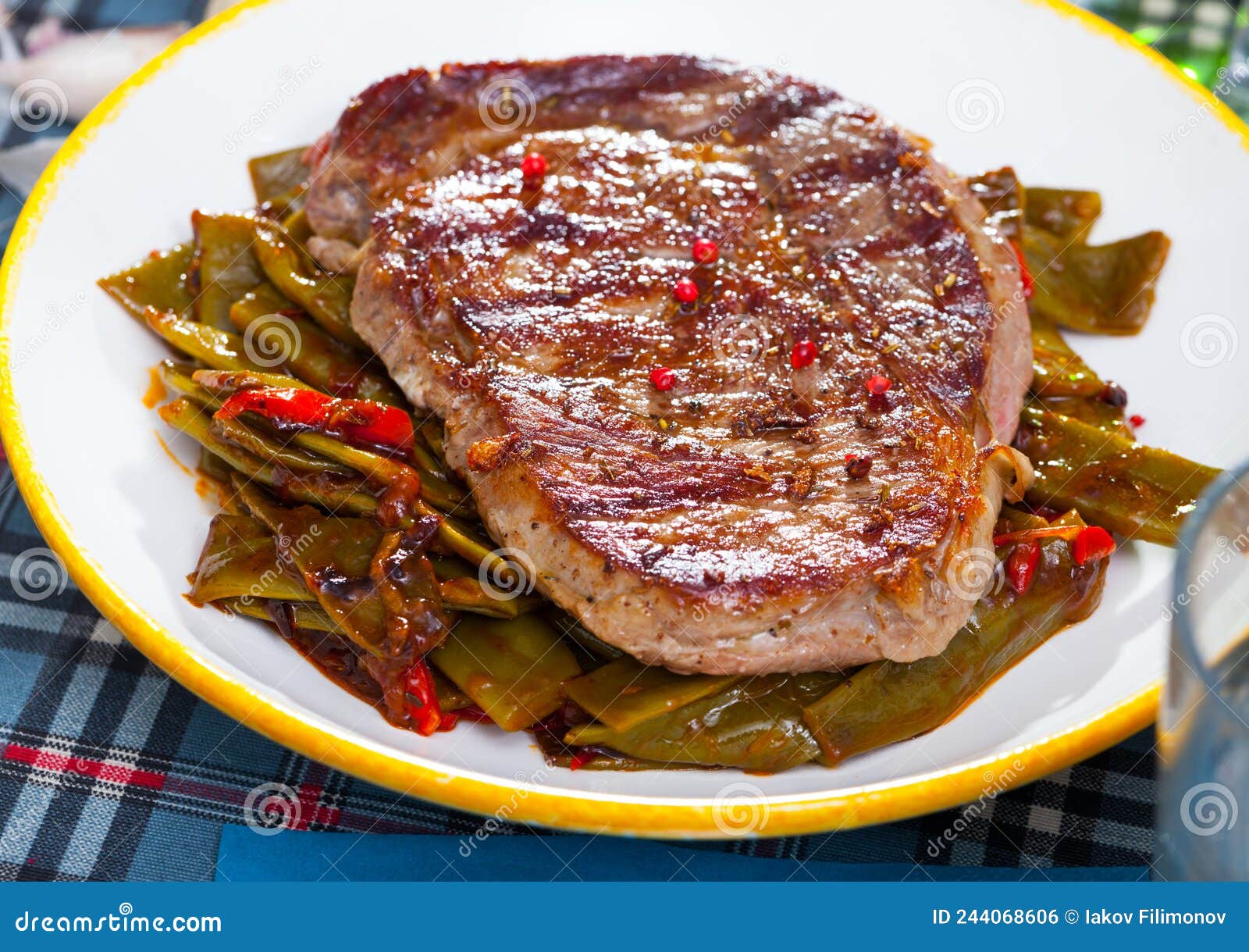 Beef Entrecote with String Beans and Bell Pepper Stock Photo Image of
