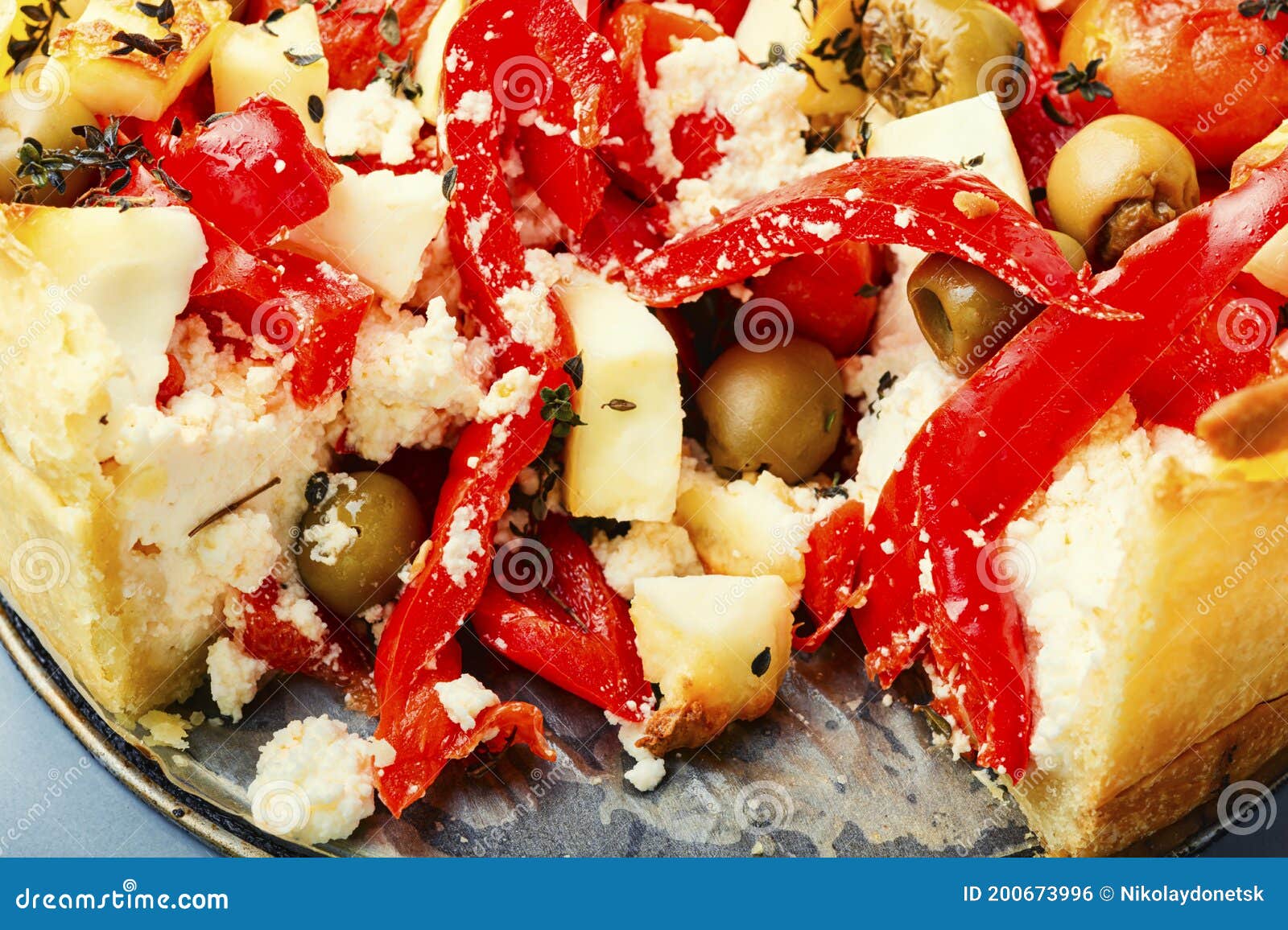 Cheese Pie with Peppers and Olives Stock Photo Image of filled